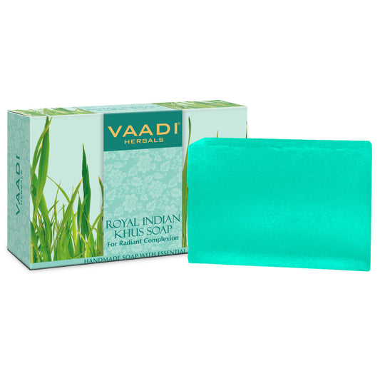 Royal India Khus (Vetiver) Soap with Olive & Soyabean Oil - Rejuvenates Skin - Boosts Cellular Renewal ( 75 gms / 2.7 oz)