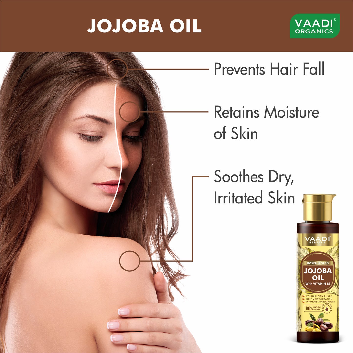 Cold Pressed Rosehip Seed Jojoba Oil with Vitamin B3-For Hair, Skin & Nails-Jojoba Oil Promotes Hair Growth-Skin Moisturisation-Anti Hair-Fall-For All Types of Skin & Hair-(120 ml / 4.05 oz)