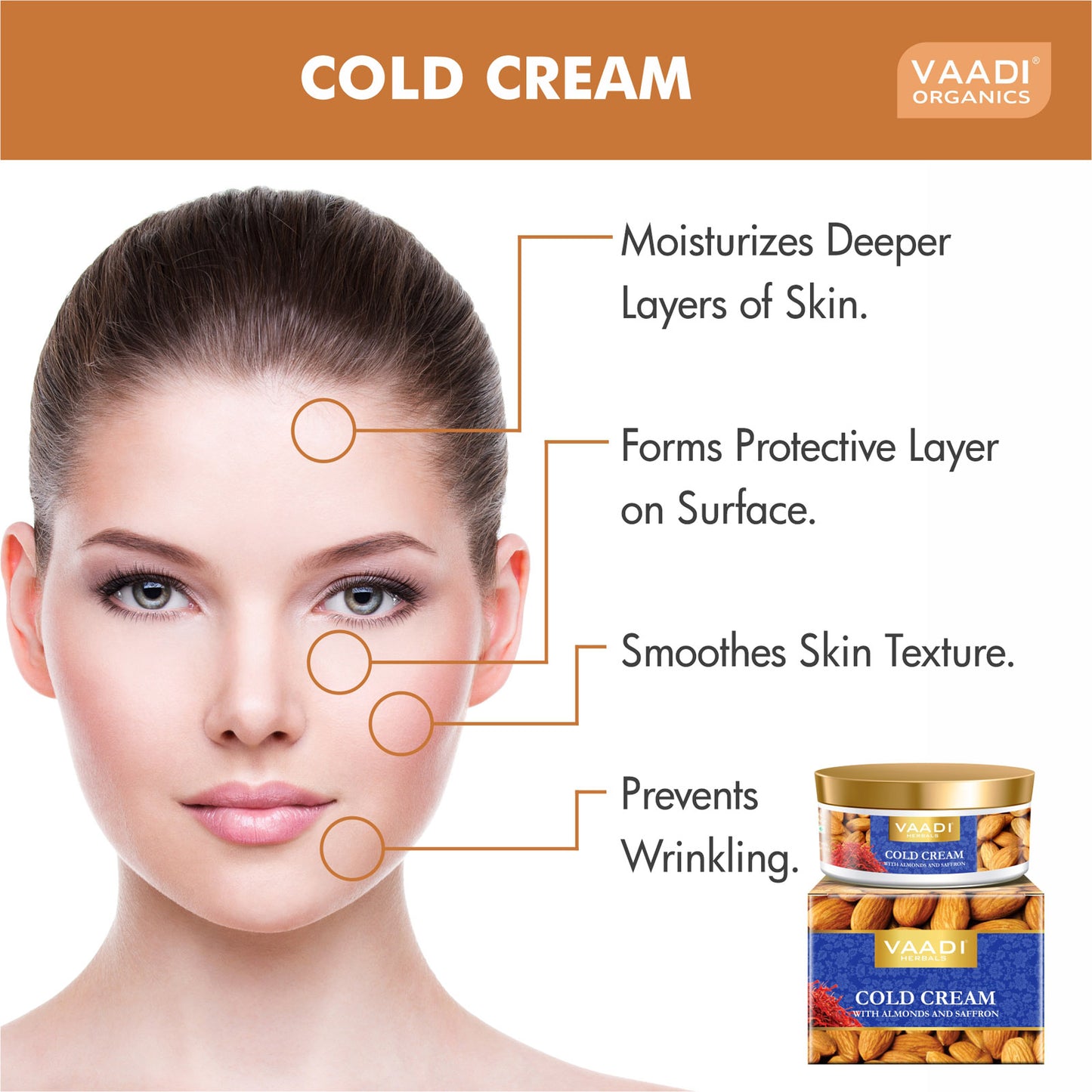 Cold Cream with Almond Oil, Aloe Vera & Saffron - Protects & Moisturises Skin - Reduces Wrinkles (3 x 150 gms / 5.3 oz)
