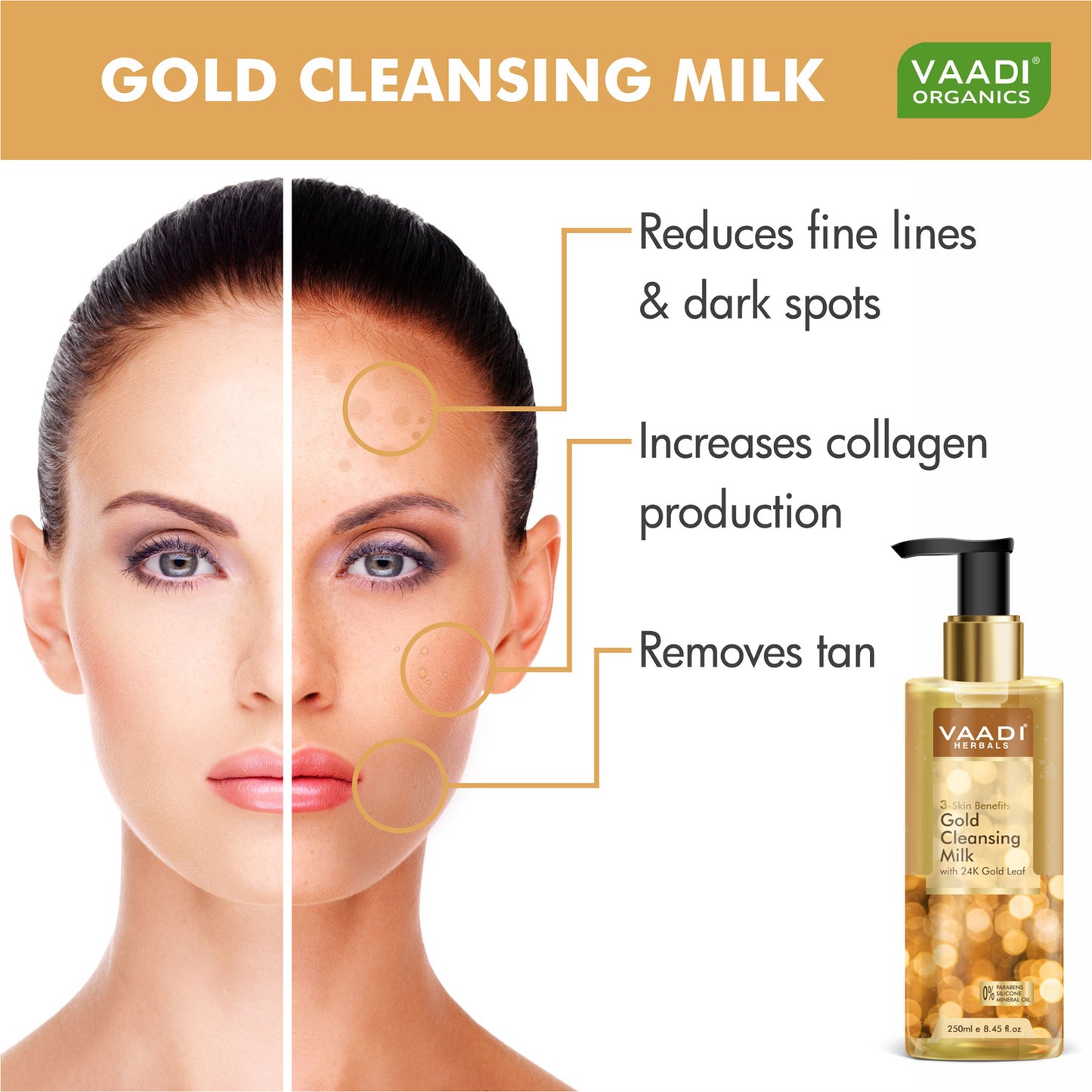 Gold Cleansing Milk with 24k Gold Leaf - 3-skin Benefits (250 ml / 8.5 fl oz )