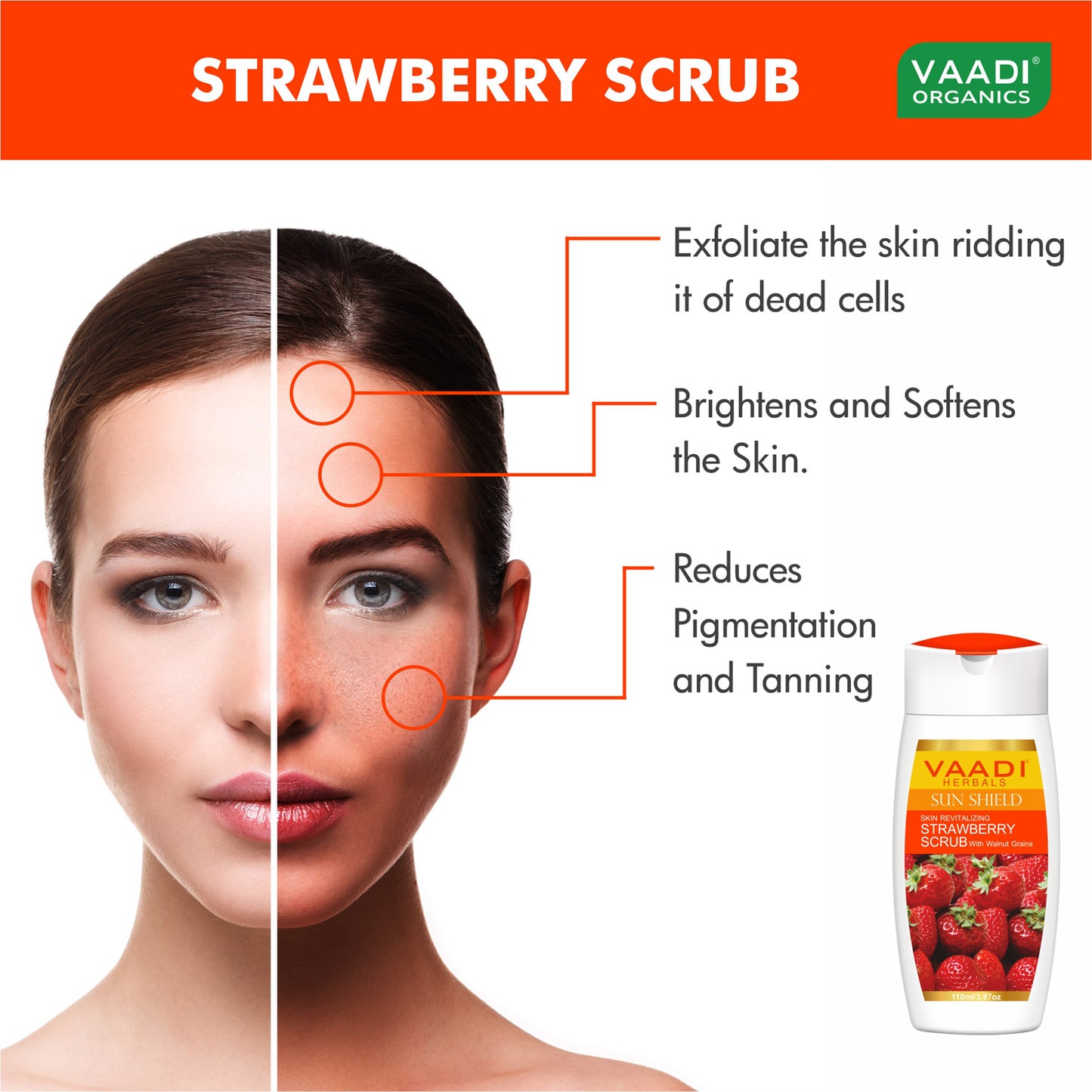 Strawberry Scrub Moisturising Lotion with Walnut Grains- Lightens Skin Tone - Reduces Pigmentation - Removes Dead Cells (110 ml/ 4 fl oz)