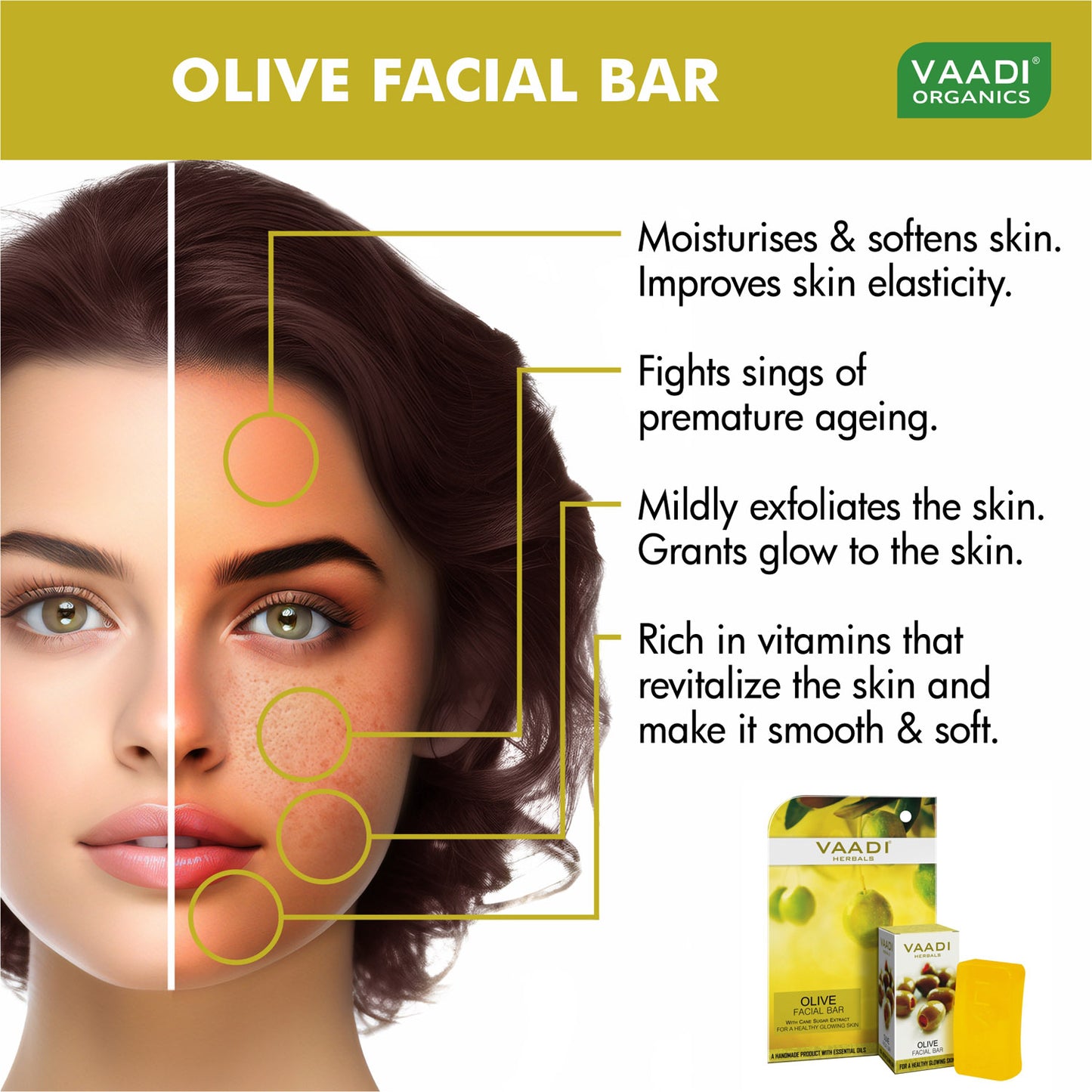 Organic Olive Facial Bar with Orange Peel Extract - Makes Skin Flawless (25 gms/0.9 oz)