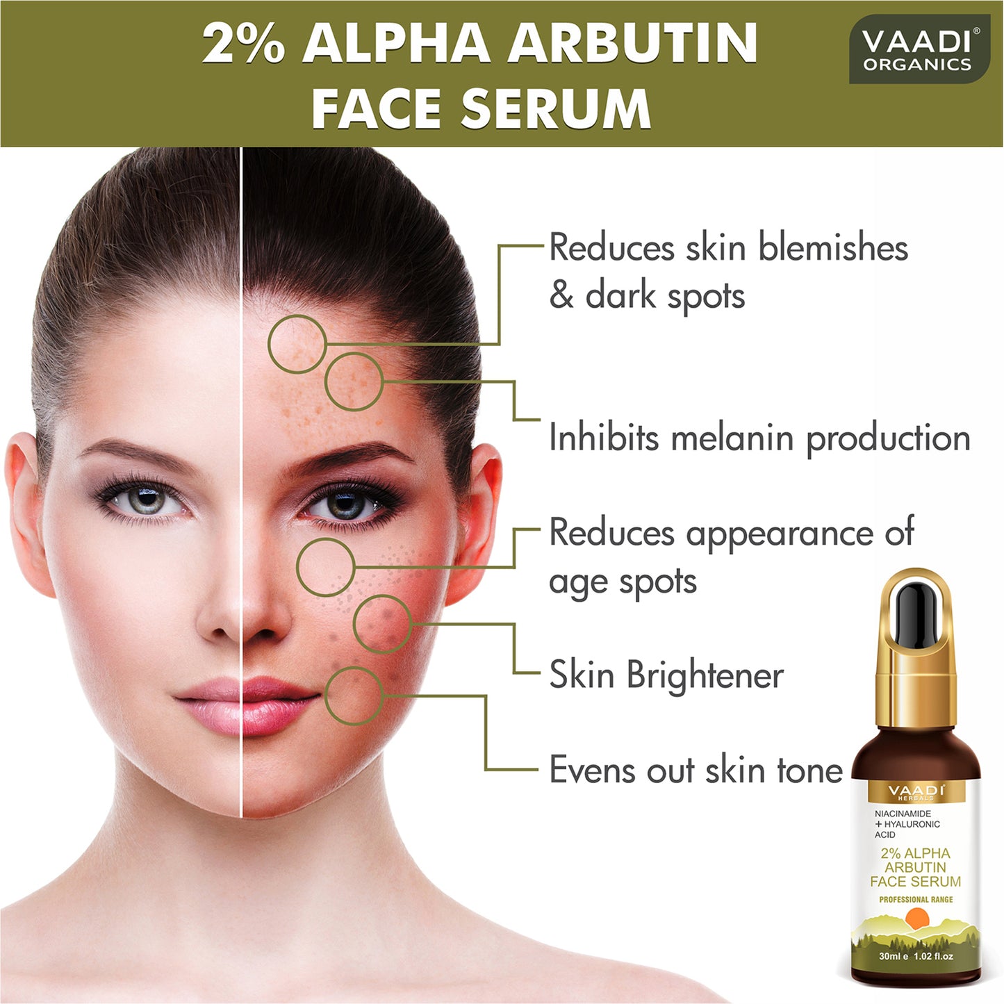 2% Alpha Arbutin Organic Face Serum With Niacinamide & Hyaluronic Acid (30 ml)