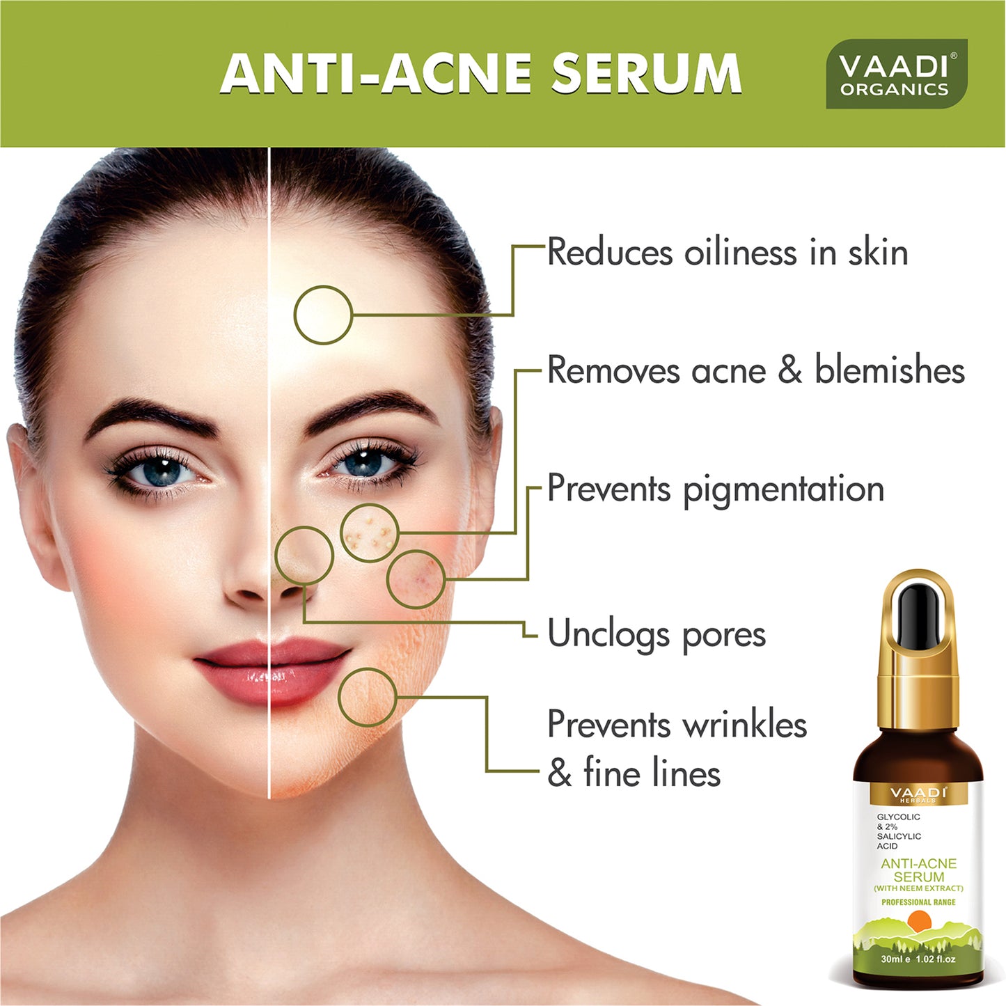 Organic Anti-Acne Serum With Glycolic & 2% Salicylic Acid (30 ml)