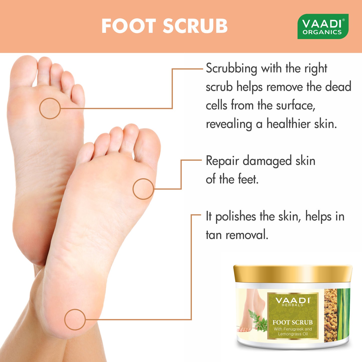 Foot Scrub with Fenugreek & Lemongrass Oil - Therapeutic Exfoliates - Rejuvenates Damaged Skin - Softens Skin (500 gms / 17.7 oz)