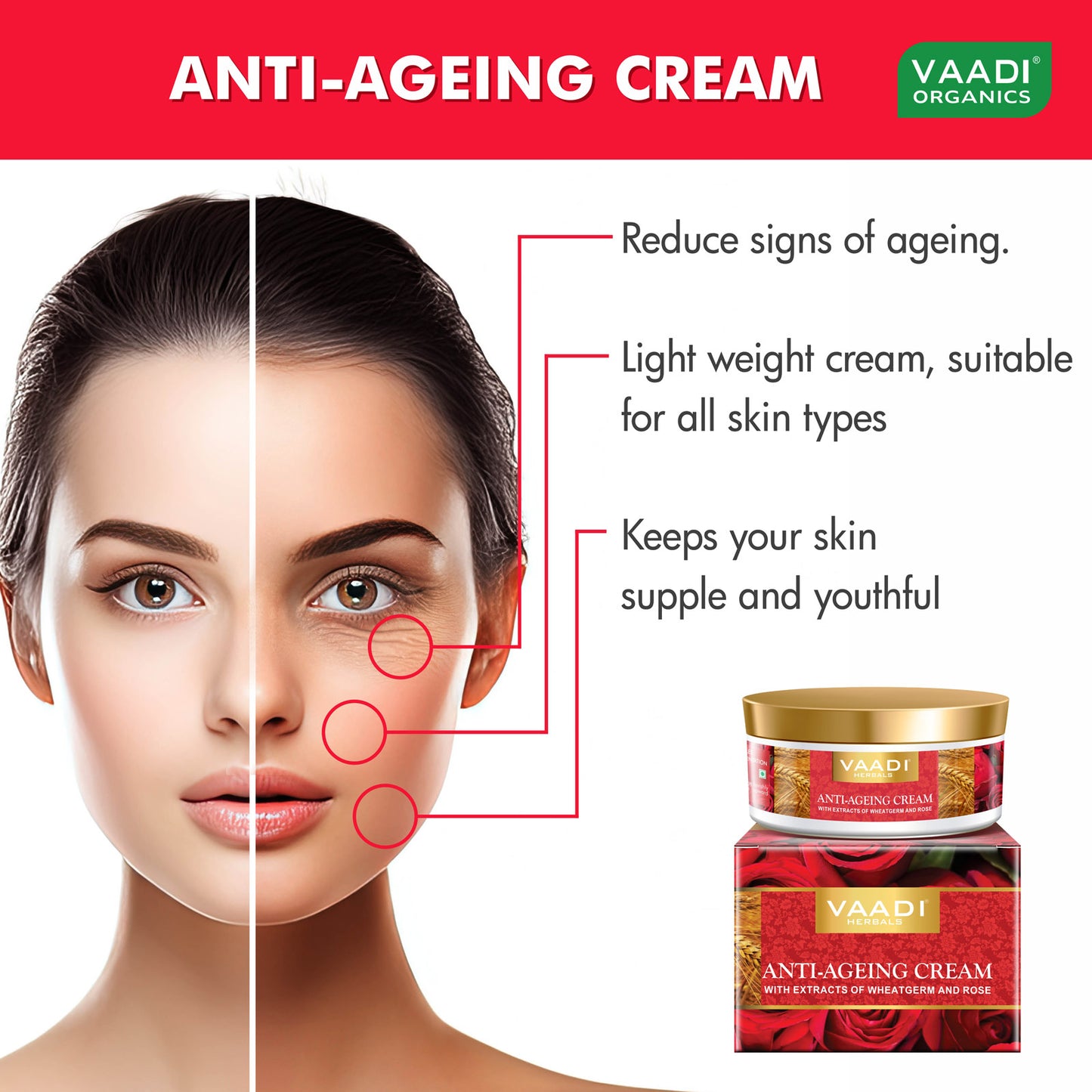 Anti Ageing Cream with Almond, Wheatgerm - Boosts Collagen & Delays Wrinkles - Keeps Skin Soft & Youthful (3 x 150 gms / 5.3 oz)