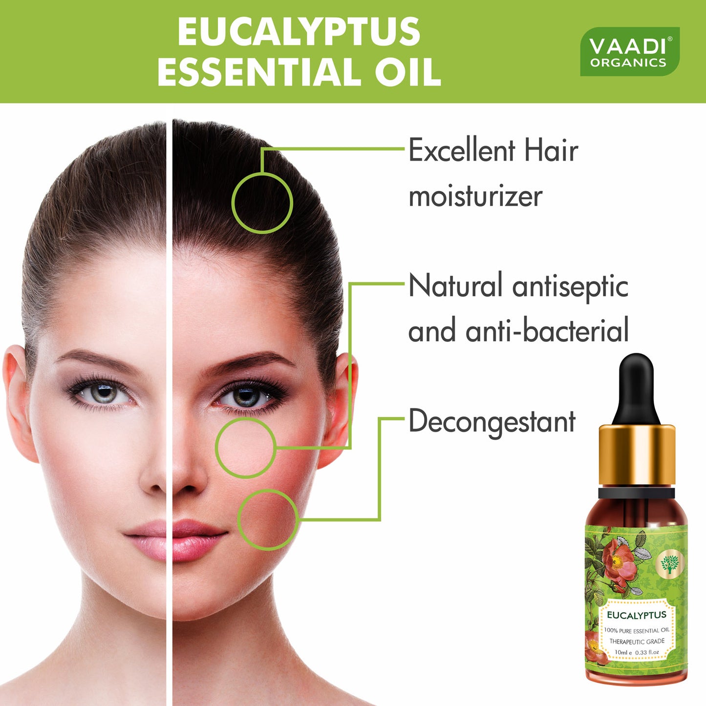 Eucalyptus Essential Oil - Prevents Hairfall, Acne, Soothing & Cool Fragrance - 100% Pure Therapeutic Grade (10 ml/ 0.33 oz)