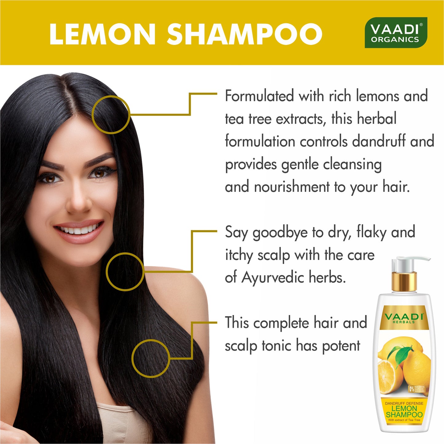 Dandruff Defense Lemon Shampoo with Tea Tree Extract - Disinfects Scalp - Prevents Hairfall (350 ml/ 12 fl oz)