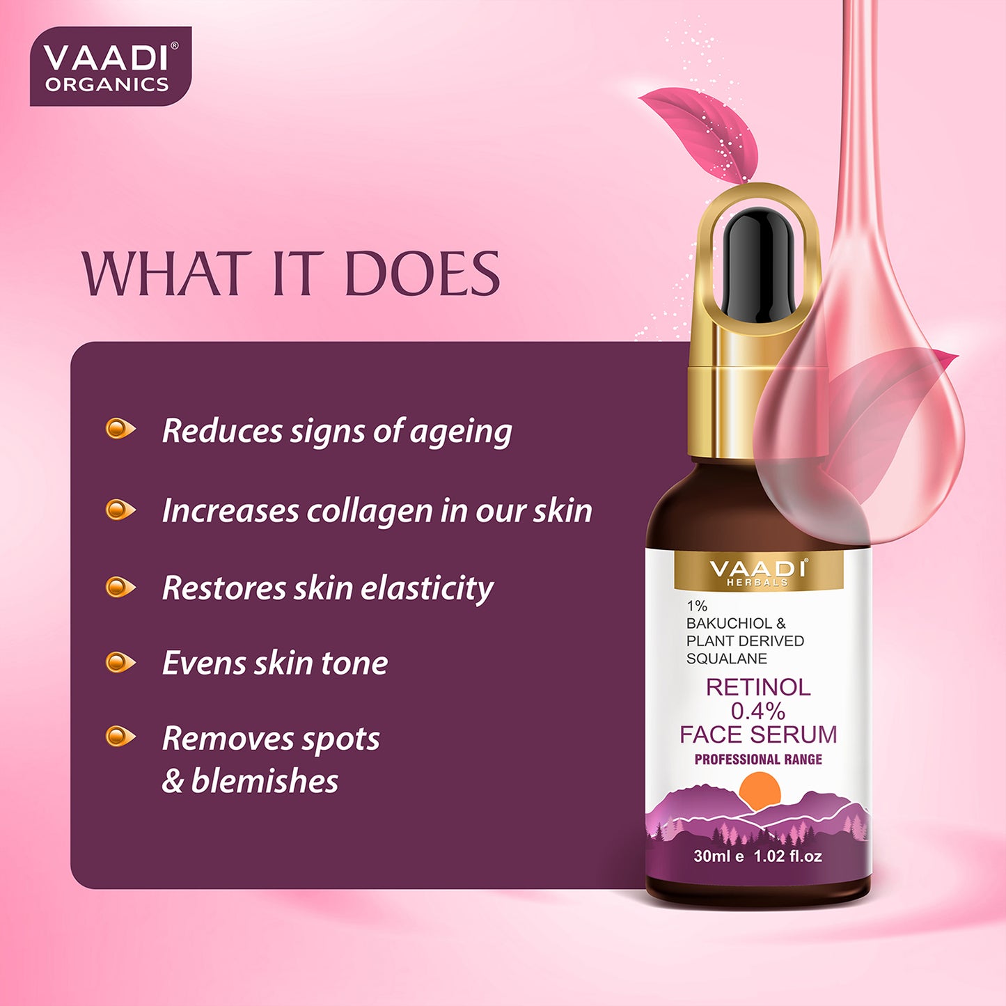 Retinol 0.4% Organic Face Serum With 1% Baluchiol & Plant Derived Squalane (30 ml)