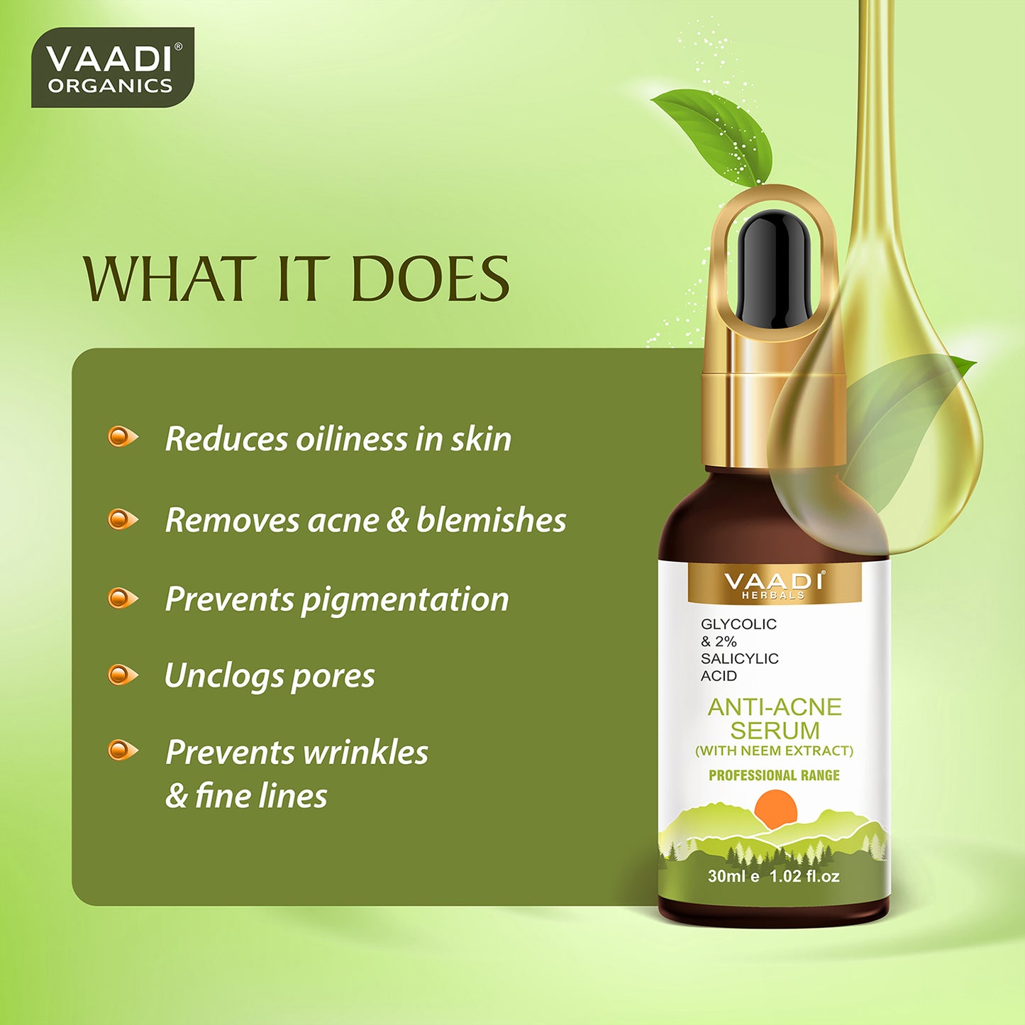 Organic Anti-Acne Serum With Glycolic & 2% Salicylic Acid (30 ml)