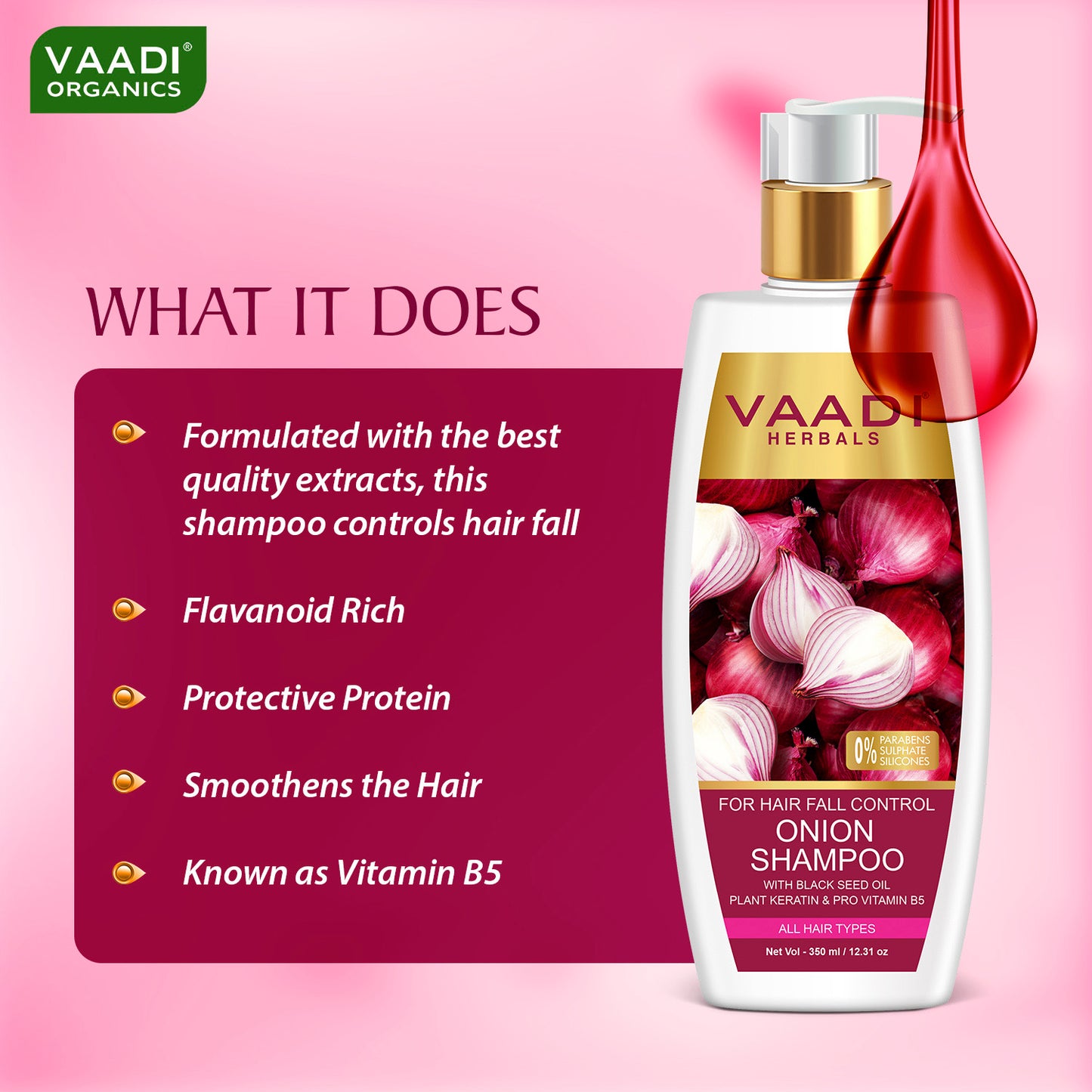 Hair-Fall Control Onion Shampoo With Black Seed Oil, Plant Keratin & Pro Vitamin B5 Suitable For All Hair Types ( 350ml / 12 fl oz)