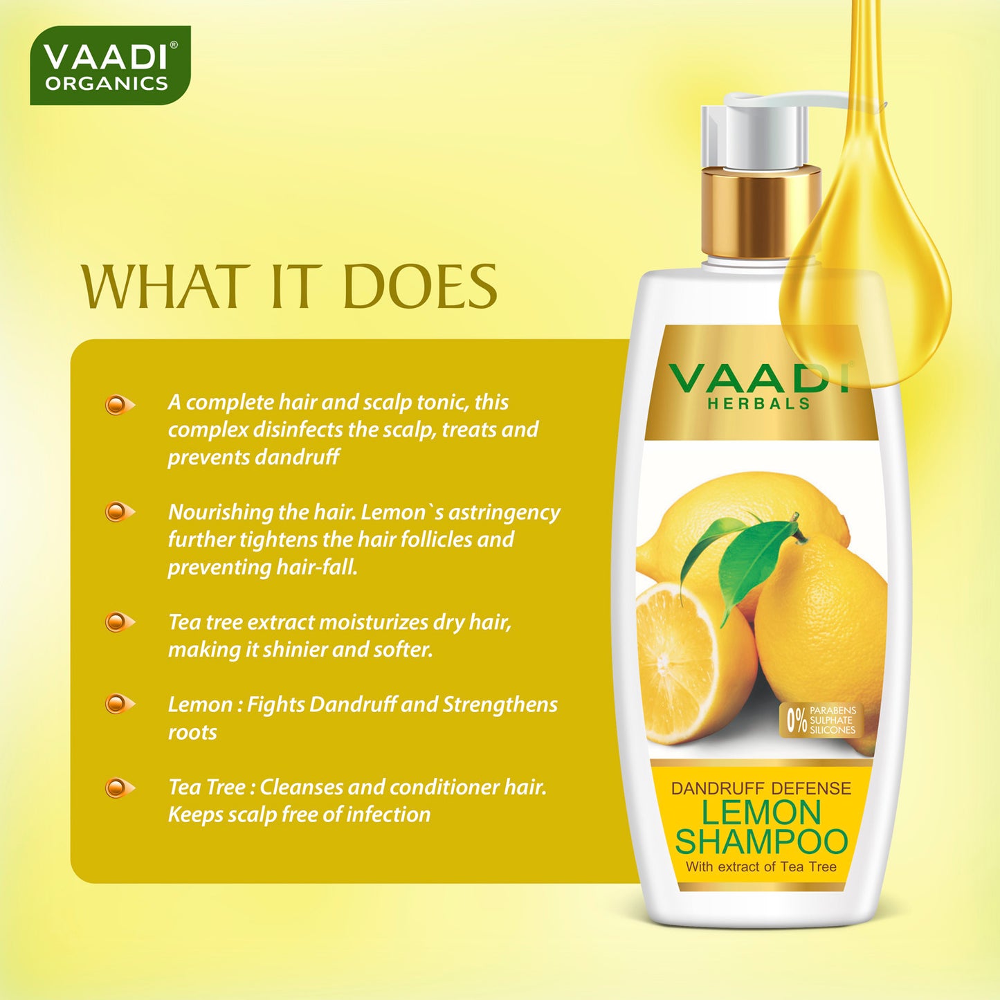 Dandruff Defense Lemon Shampoo with Tea Tree Extract - Disinfects Scalp - Prevents Hairfall (350 ml/ 12 fl oz)