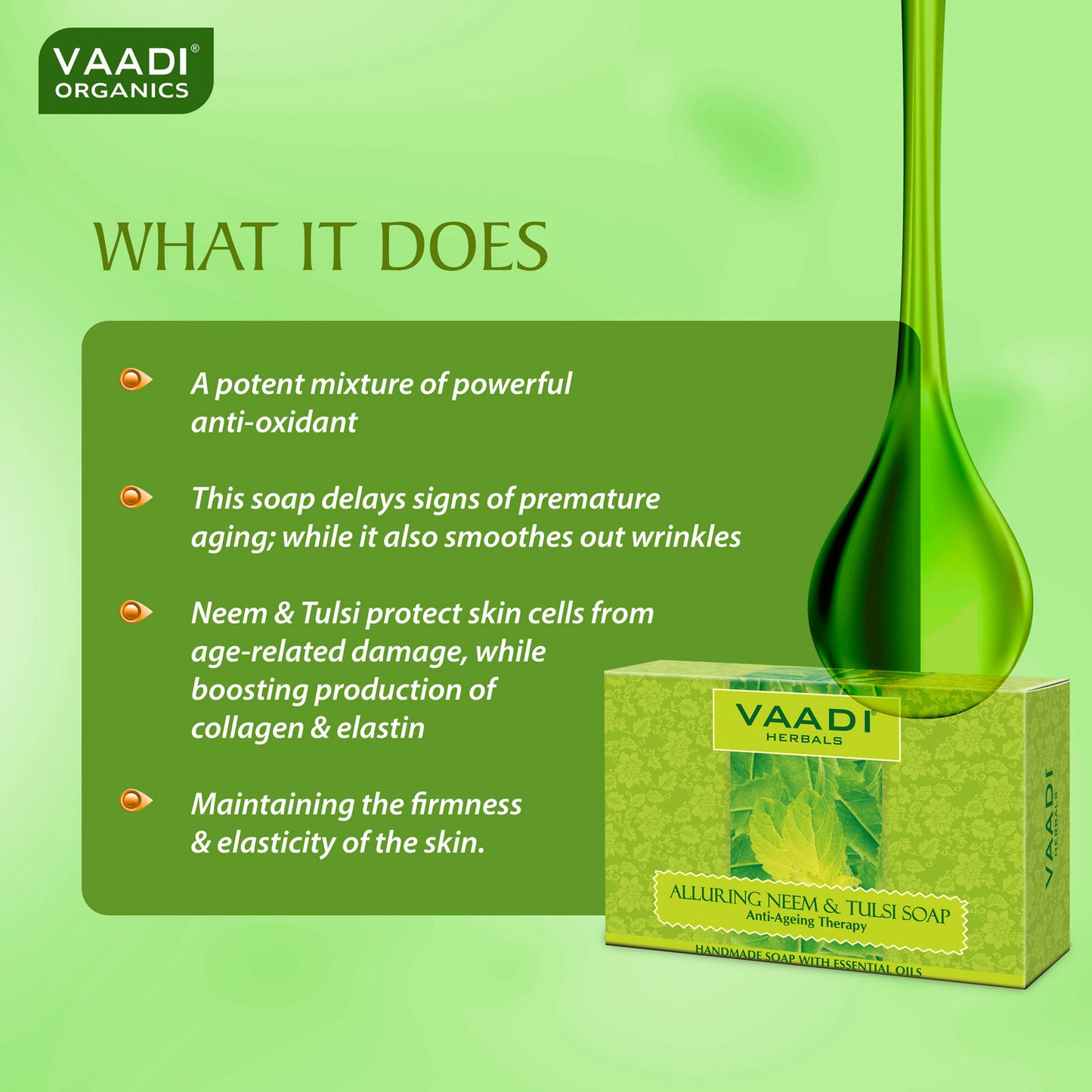 Organic Alluring Neem Tulsi Soap with Aloe Vera, Vitamin E & Tea Tree Oil - Prevents Ageing - Protects Skin (3 x 75 gms / 2.7 oz)