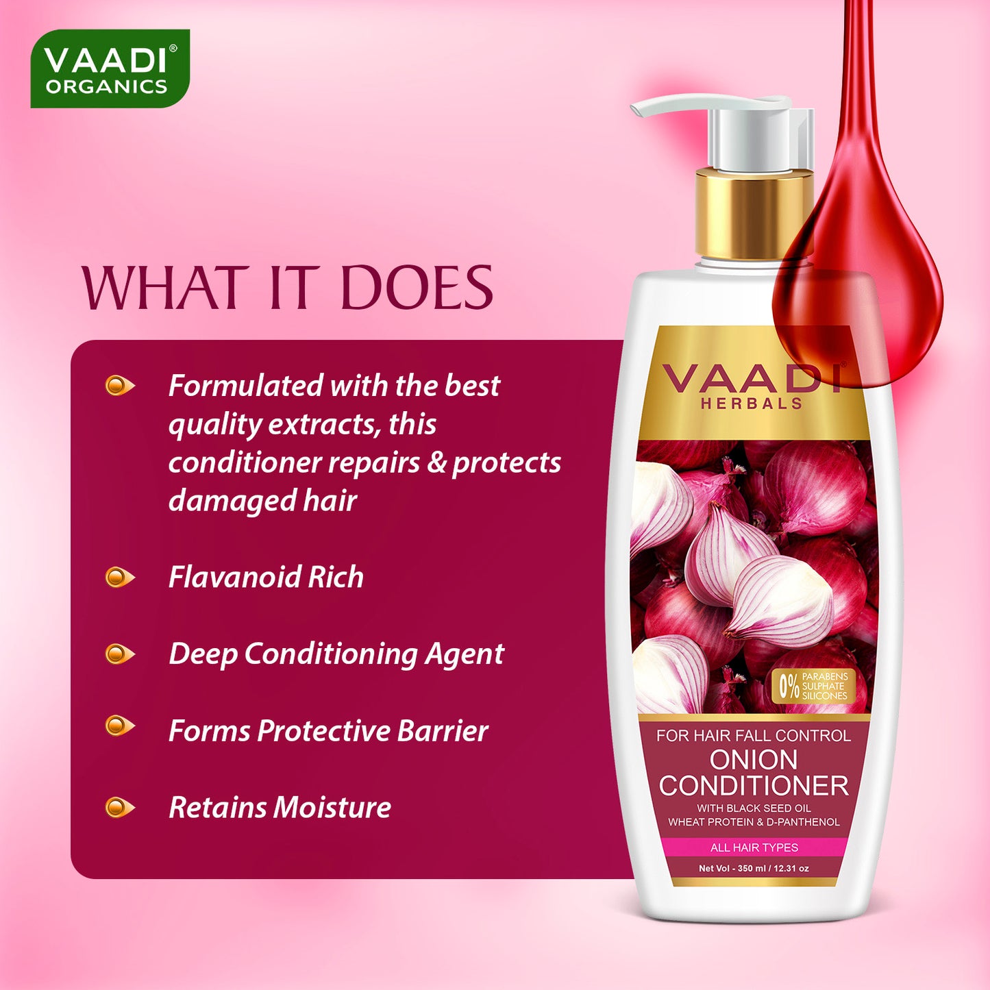 Hair Fall Control Onion Conditioner With Black Seed Oil, Wheat Protein & D-Panthenol Suitable For All Hair Types ( 350ml / 12 fl oz)