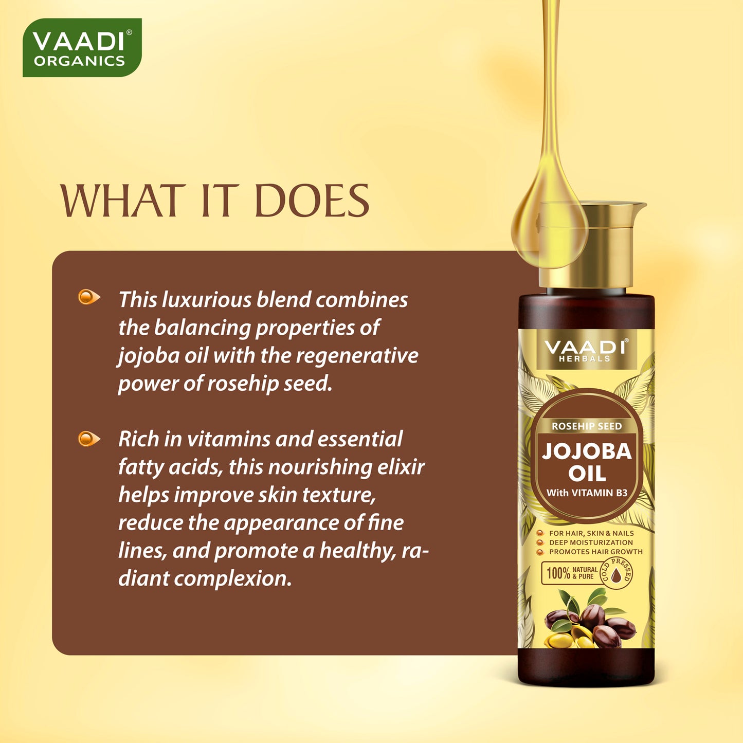 Cold Pressed Rosehip Seed Jojoba Oil with Vitamin B3-For Hair, Skin & Nails-Jojoba Oil Promotes Hair Growth-Skin Moisturisation-Anti Hair-Fall-For All Types of Skin & Hair-(120 ml / 4.05 oz)