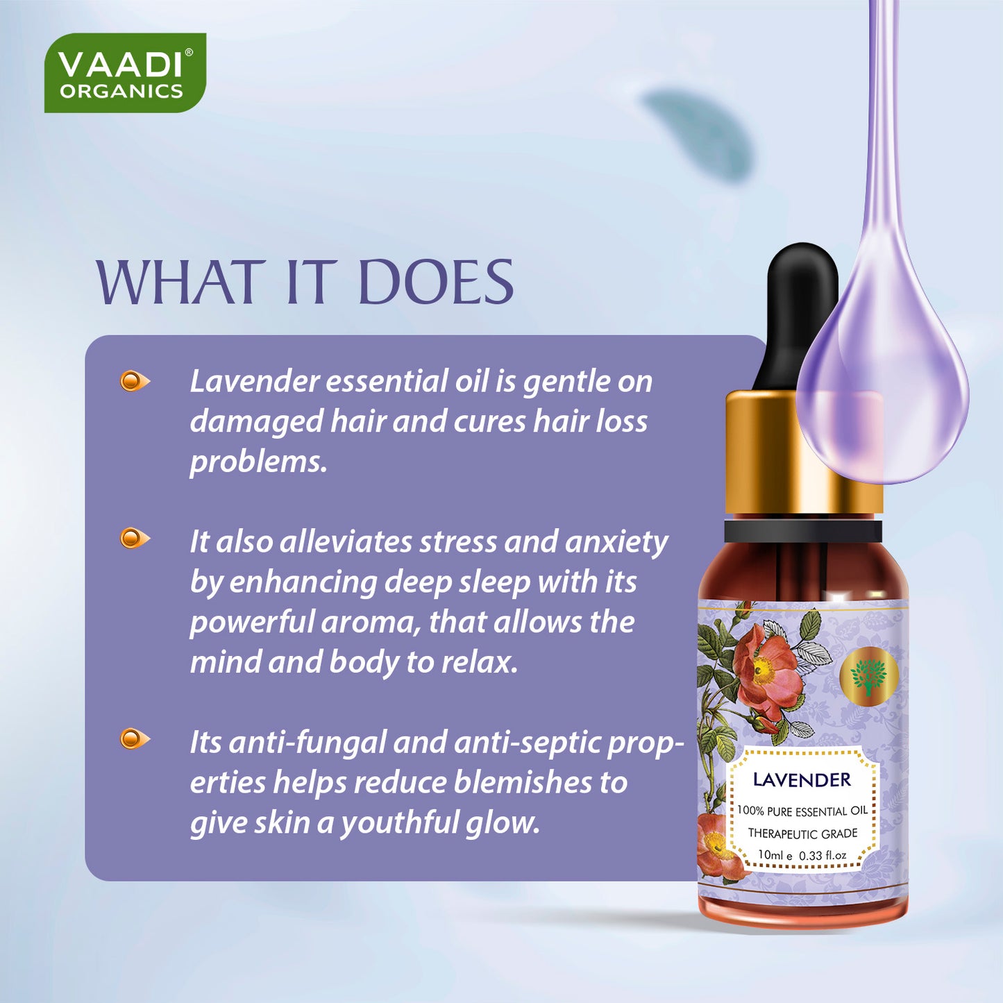 Lavender Essential Oil - Prevents Hairfall, Relieves Stress, Soothes Skin - 100% Pure Therapeutic Grade (10 ml/ 0.33 oz)