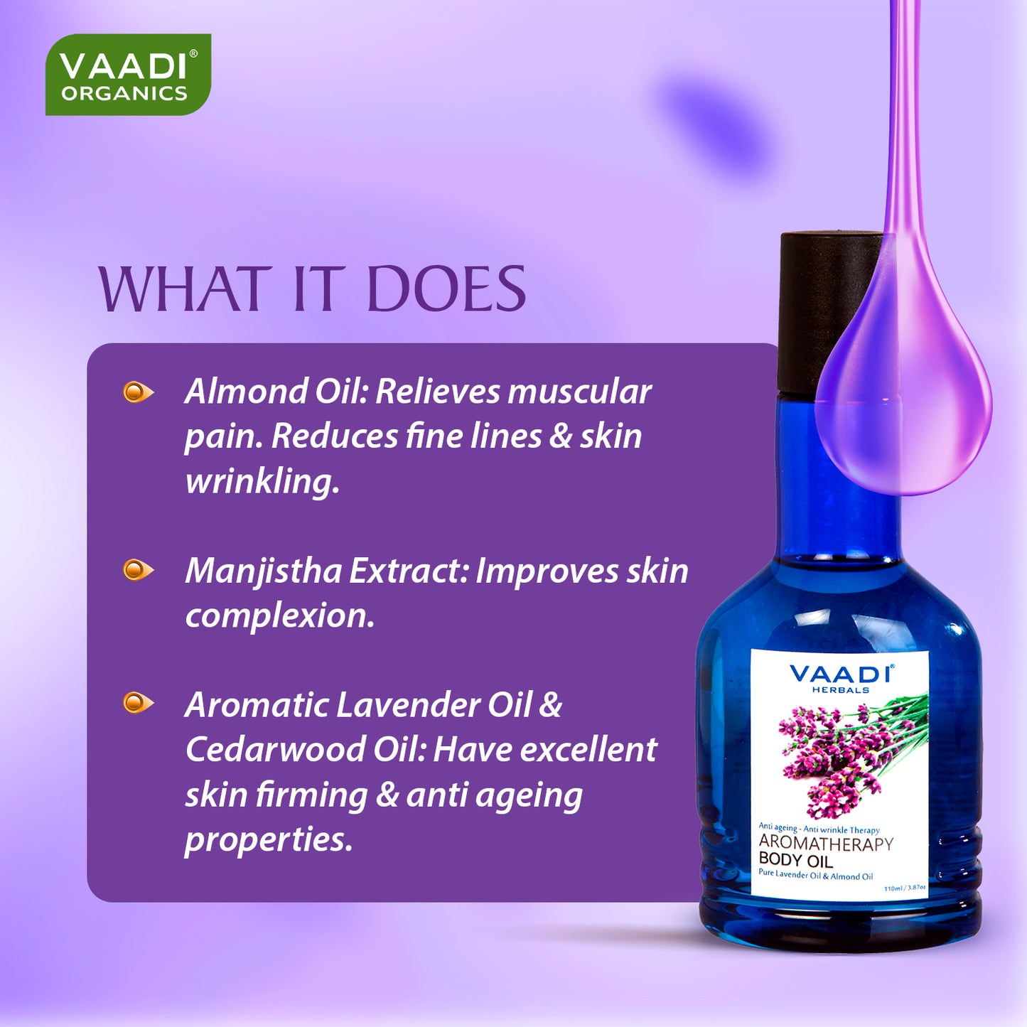 Lavender Body Oil with Almond Extract - Aromatherapy - Anti Ageing - Reduces Stress & Depression (110ml /4 fl oz)