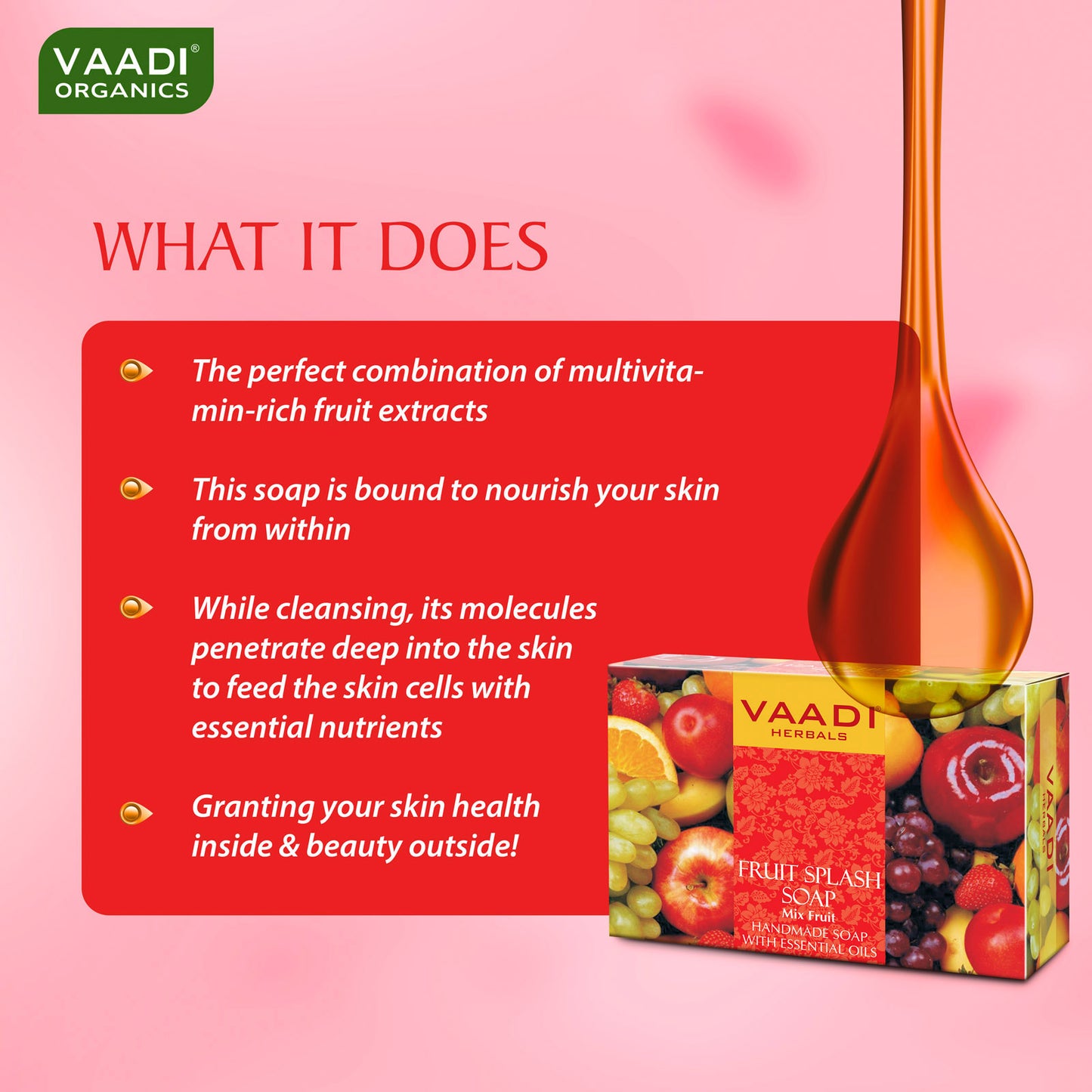 Fruit Splash Soap with Orange, Peach, Lemon & Green Apple - Multivitamin Rich - Keeps Skin Nourished (75 gms/2.7 oz)