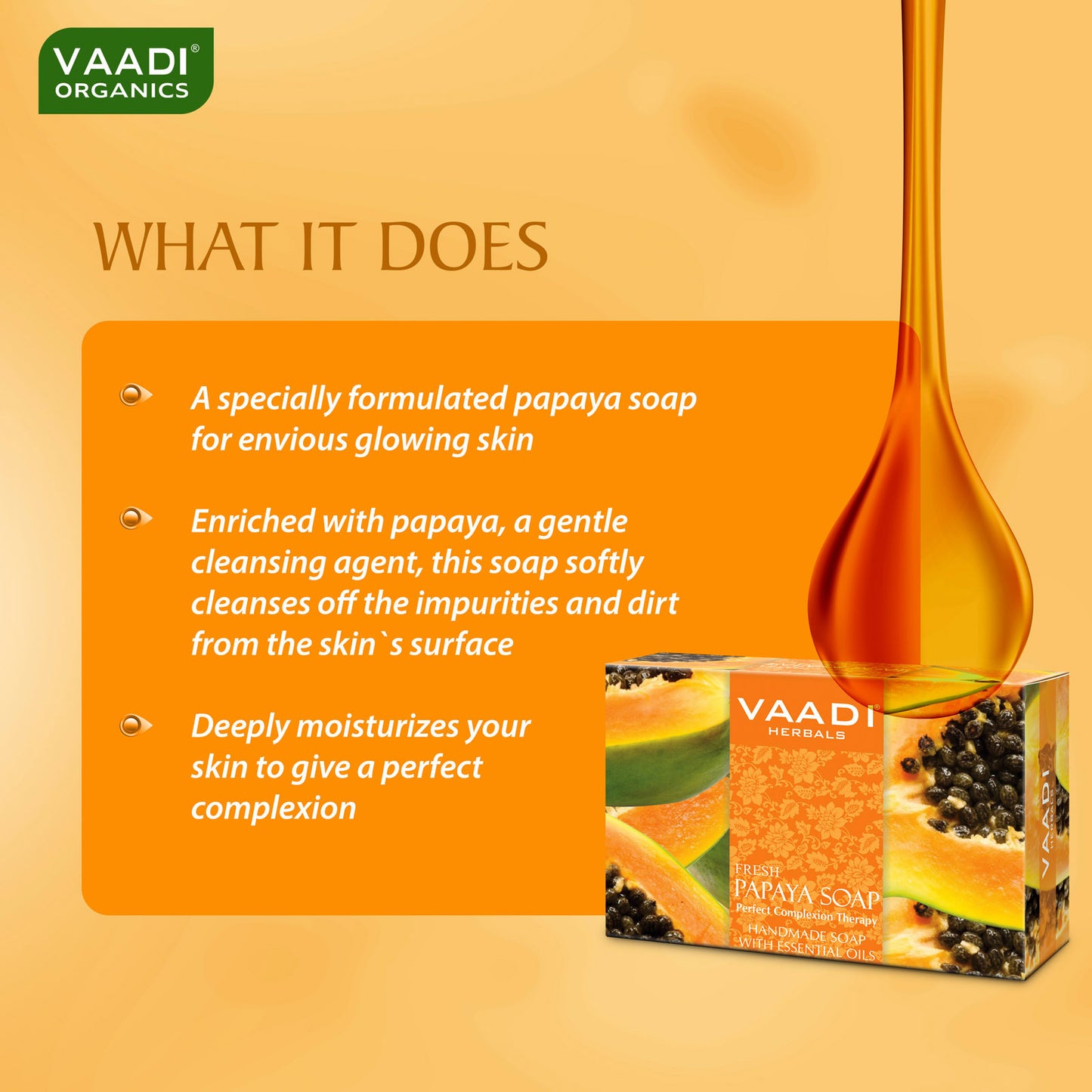 Fresh Papaya Soap - Clears Impurities off Skin - Lightens Skin Tone - Gives a Natural Glow (75 gms / 2.7 oz)