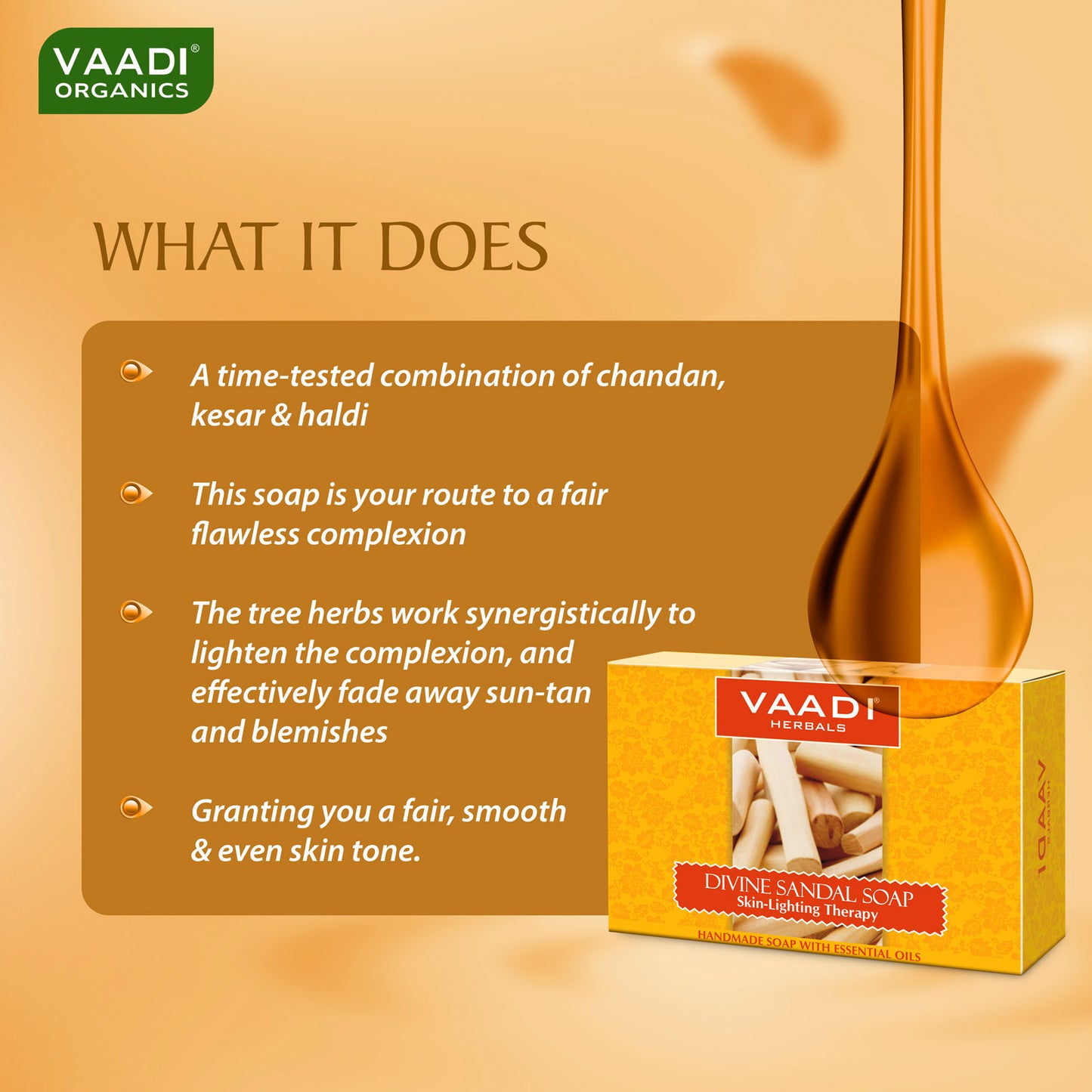 Divine Sandal Soap with Turmeric - Skin Brightening Therapy - Reduce Tan & Blemishes (75 gms / 2.7 oz)