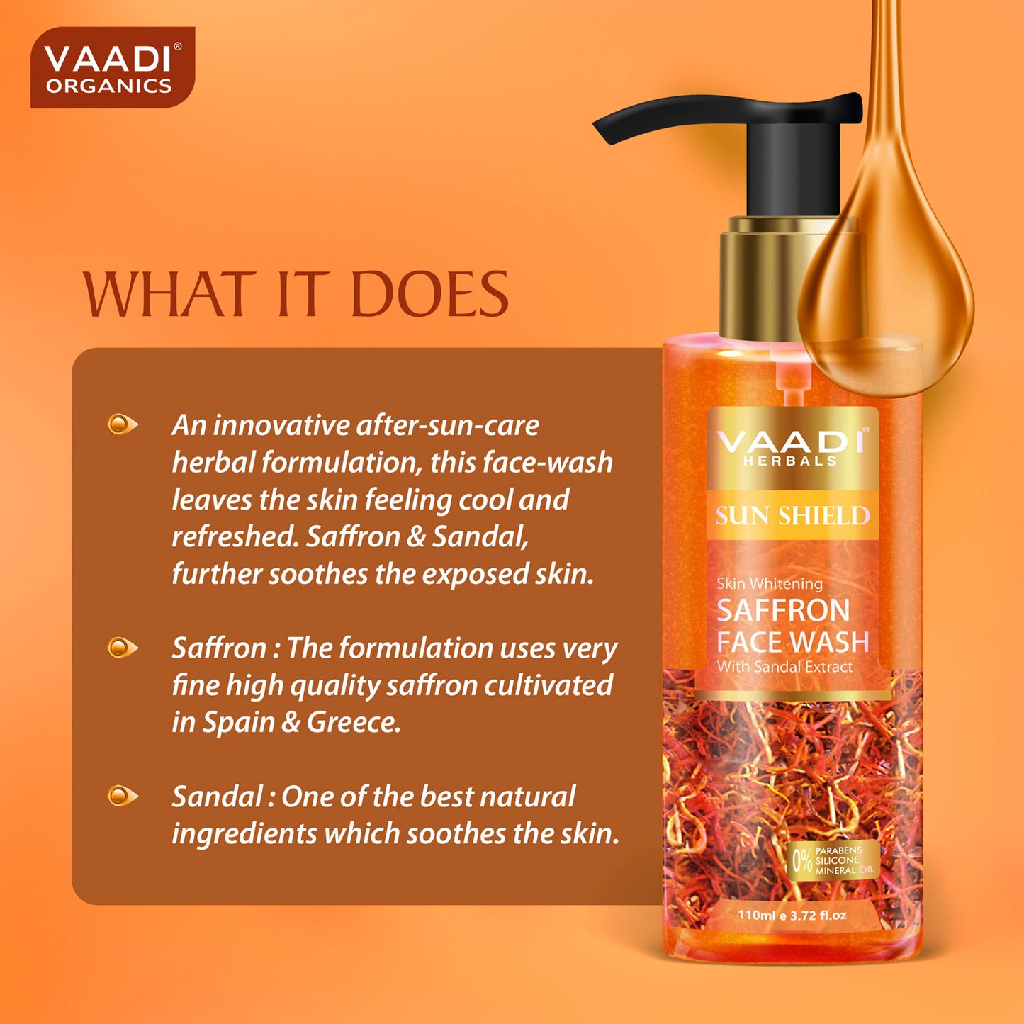 Skin Whitening Saffron Face Wash With Sandal Extract (110 ml /3.72 fl oz)