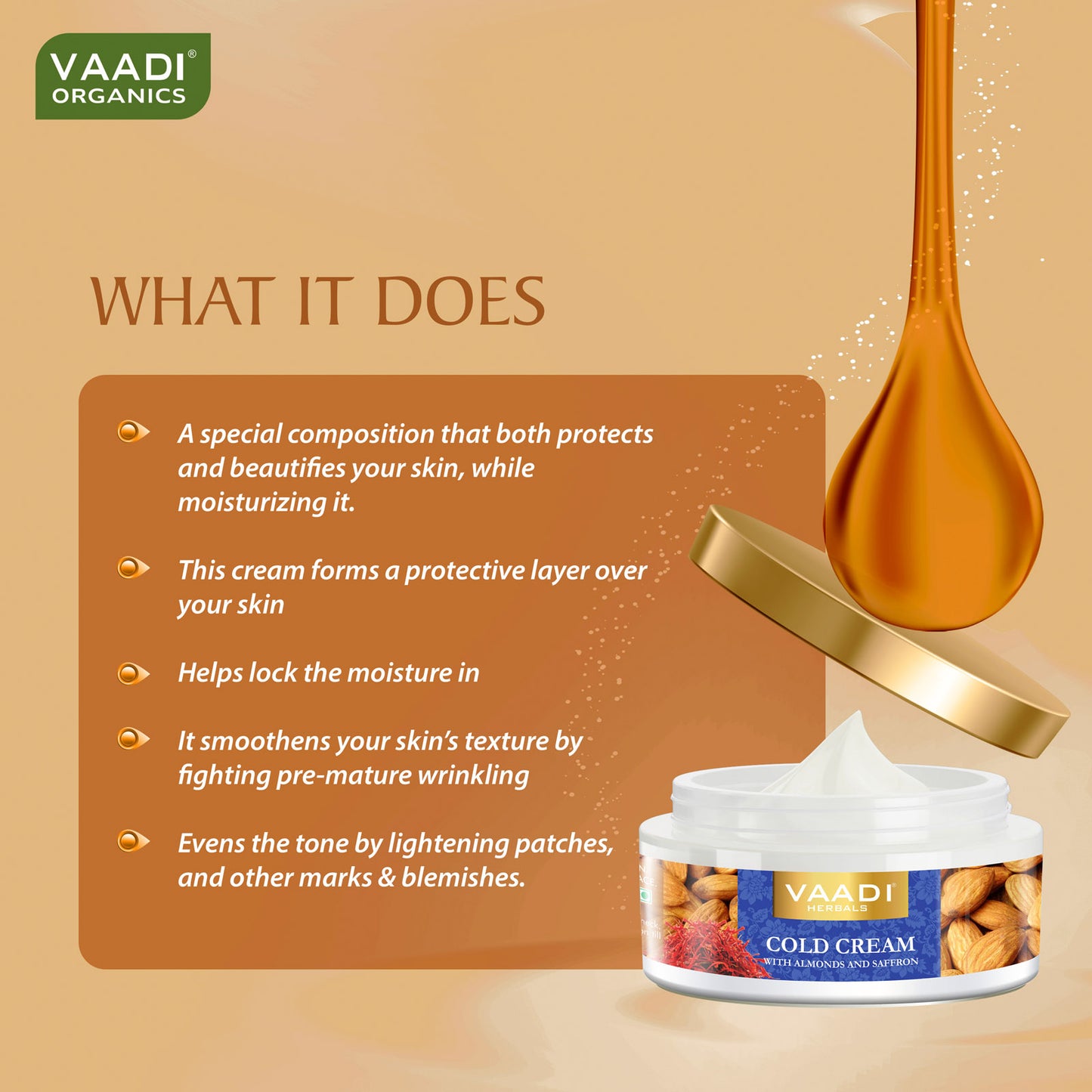Cold Cream with Almond Oil, Aloe Vera & Saffron - Protects & Moisturises Skin - Reduces Wrinkles (3 x 150 gms / 5.3 oz)