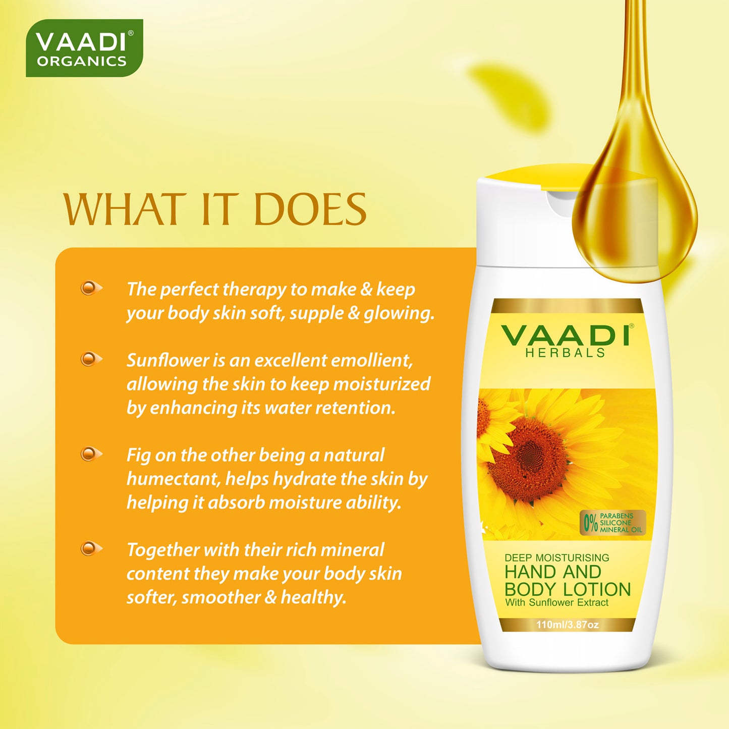 Hand & Body Lotion with Sunflower Extract - Enhances Water Retention in Skin - Keeps Skin Soft (110 ml/4 fl oz)