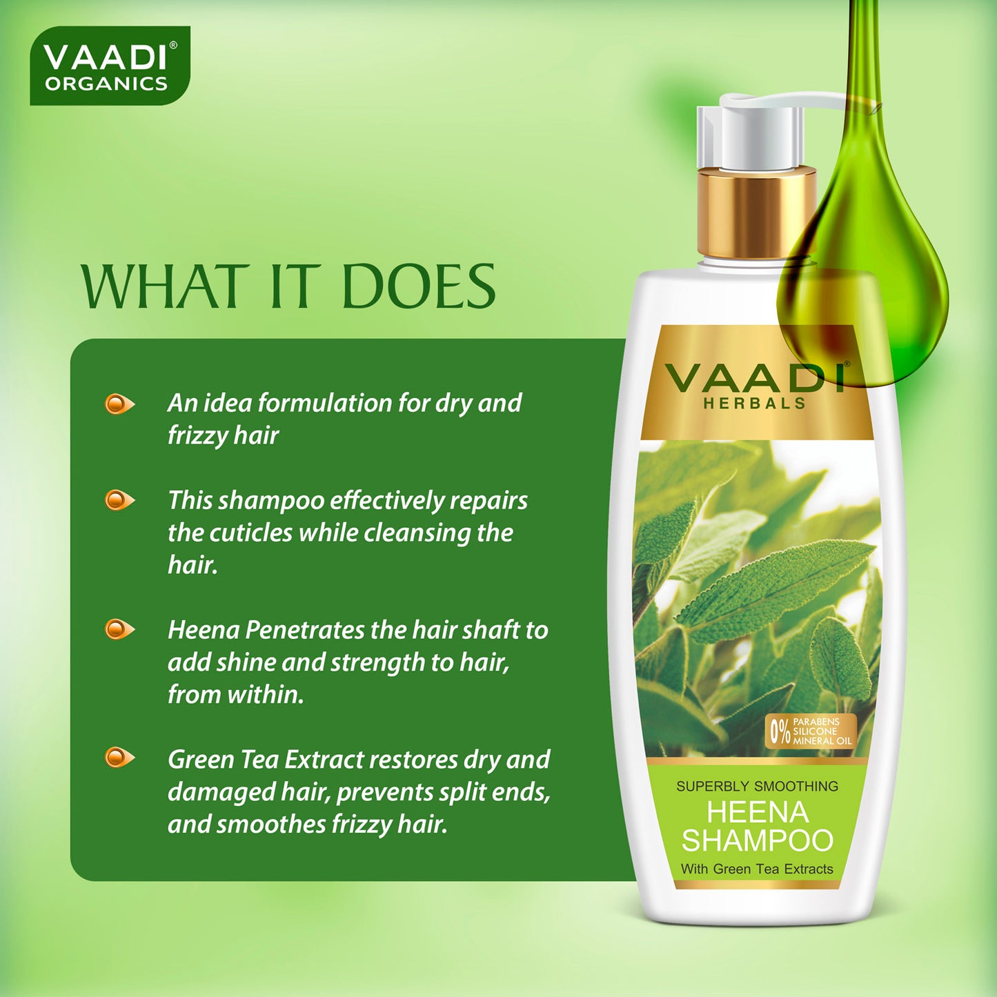 Superbly Smoothing Heena Shampoo with Green Tea Extract - Controls Dry Frizzy Hair - Strengthens Hair (350 ml/12 fl oz)