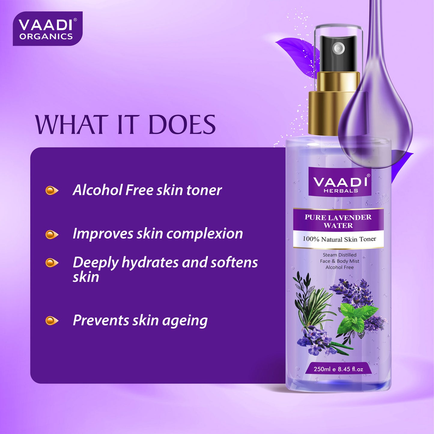 Lavender Water -100% Natural & Pure Skin Toner (250 ml / 8.5 fl oz)