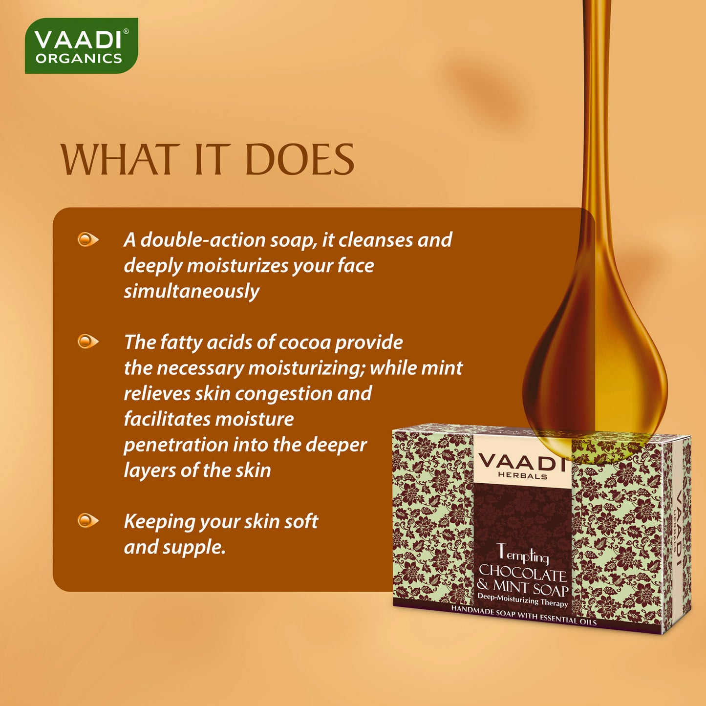 Tempting Organic Chocolate & Mint Soap - Deep Moisturising - Releives Irritated Skin (6 x 75 gms / 2.7 oz)