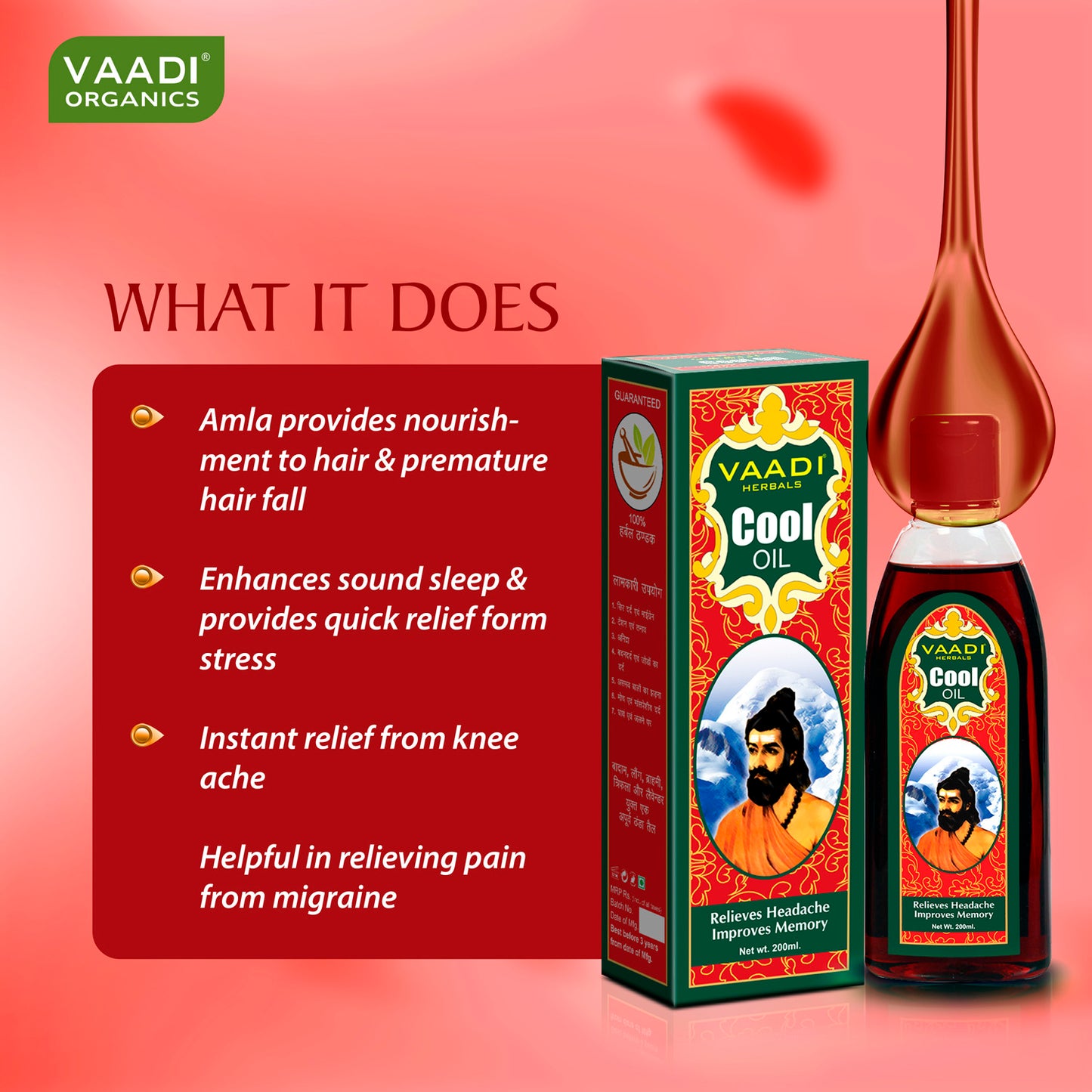 Triphla Almond Cool Oil - Relieves Headache & Muscle Pain - Prevents Hairfall - Strengthens Hair and Body (200ml/7 fl oz)