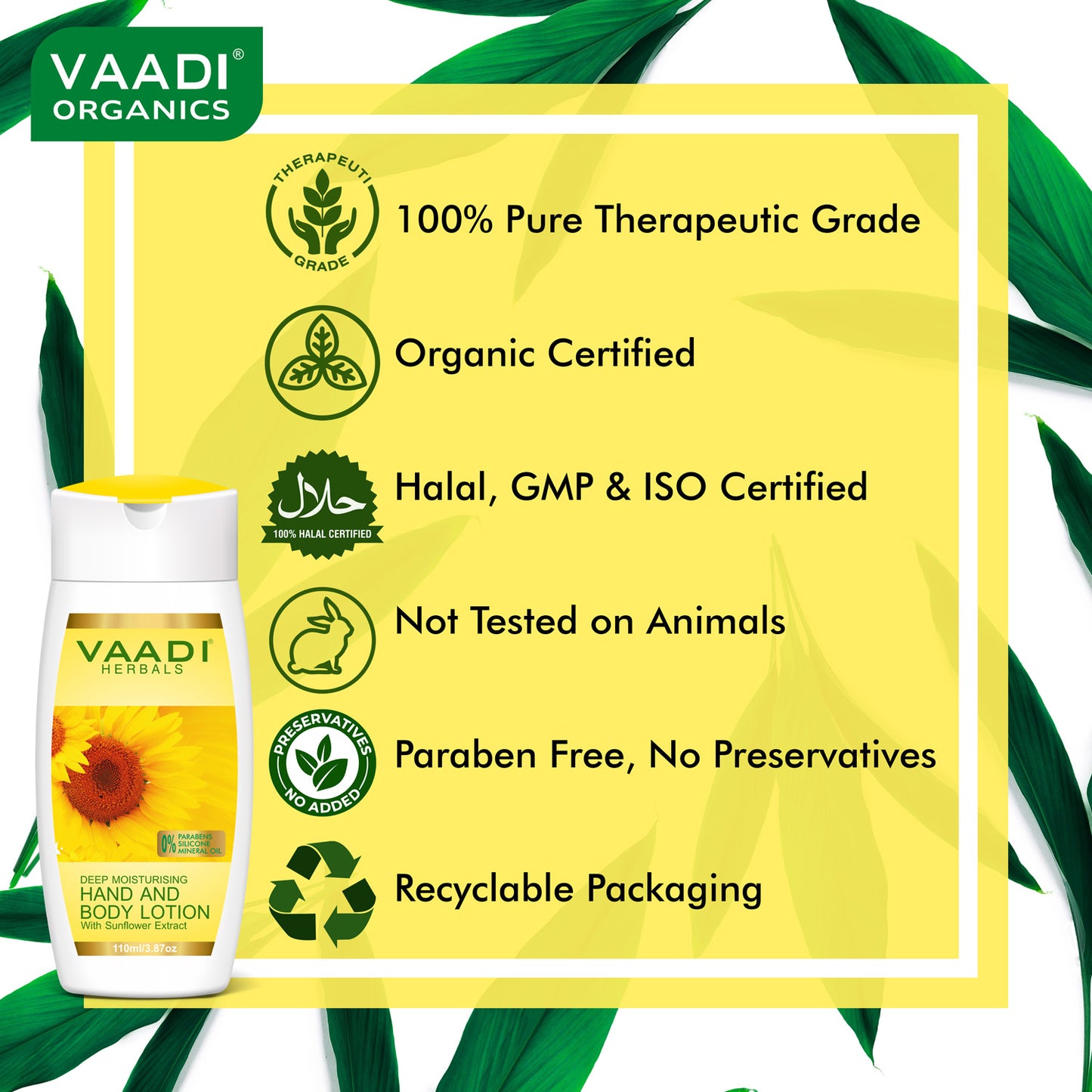 Hand & Body Lotion with Sunflower Extract - Enhances Water Retention in Skin - Keeps Skin Soft (110 ml/4 fl oz)