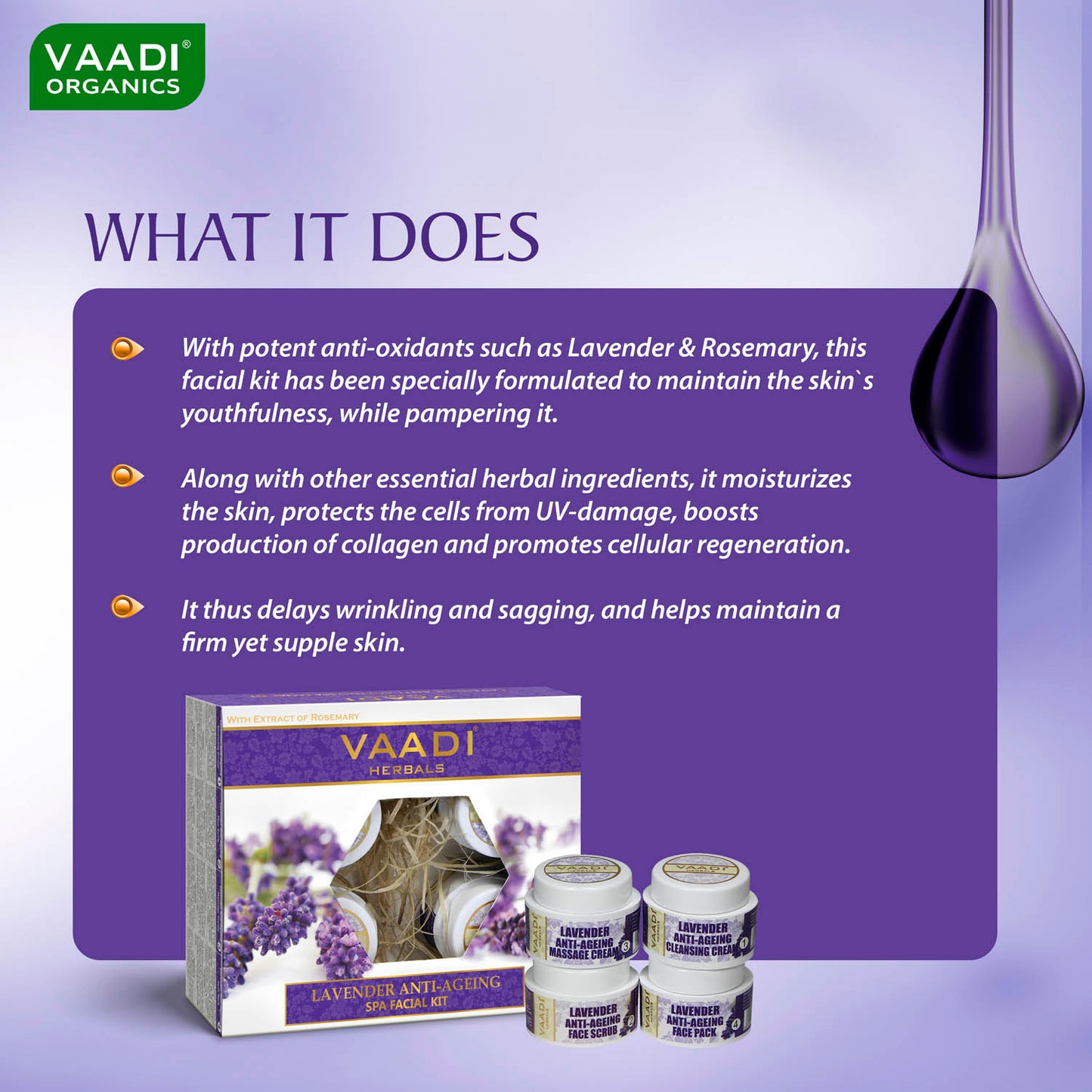 Anti Aging Lavender Facial Kit with Rosemary Extract - Reduce Marks & Spots ( 70 gms/2.5 oz)