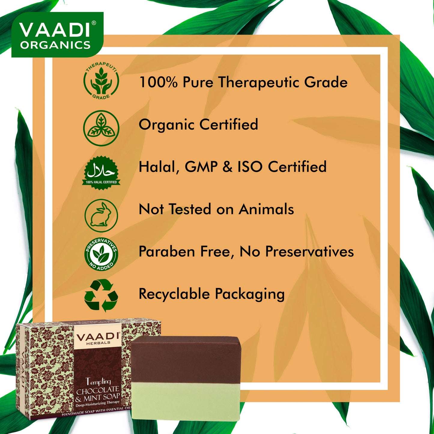 Tempting Organic Chocolate & Mint Soap - Deep Moisturising - Releives Irritated Skin (6 x 75 gms / 2.7 oz)