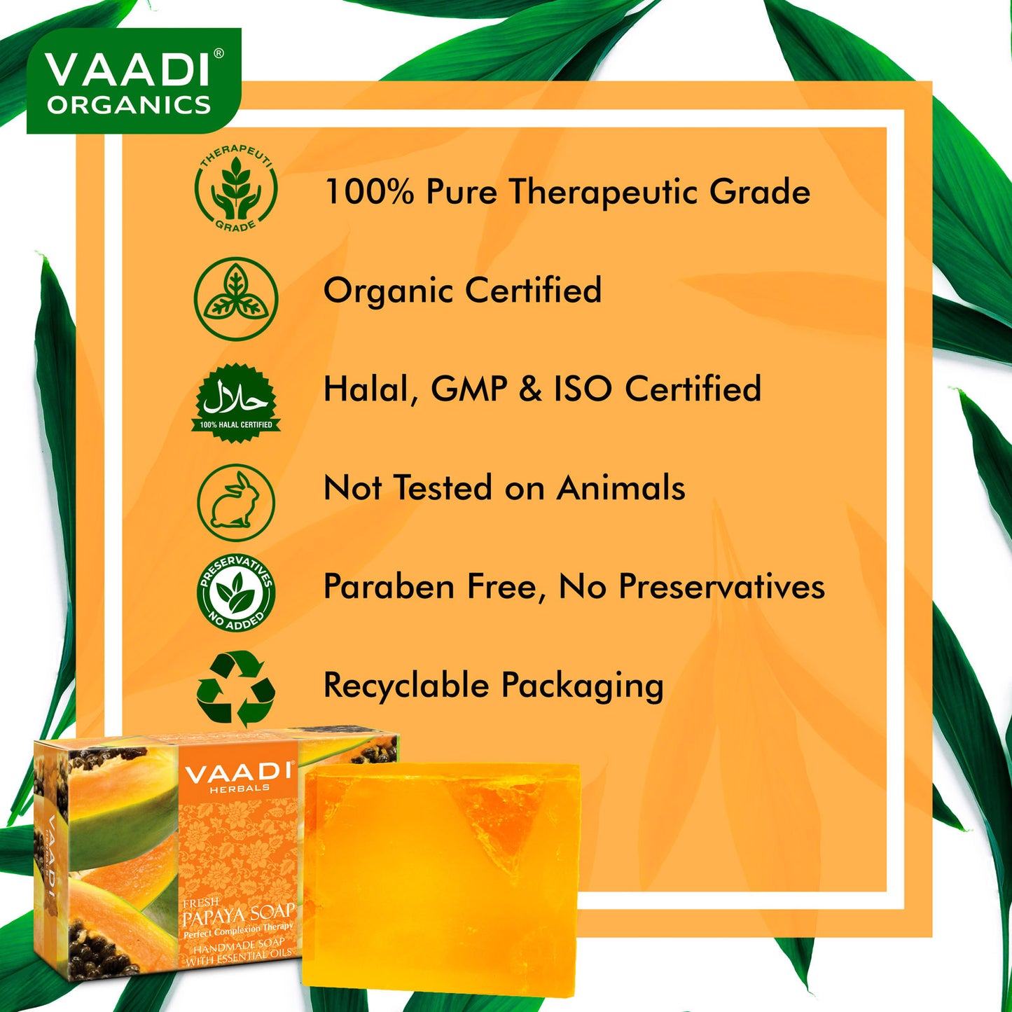 Fresh Papaya Soap - Clears Impurities off Skin - Lightens Skin Tone - Gives a Natural Glow (75 gms / 2.7 oz)