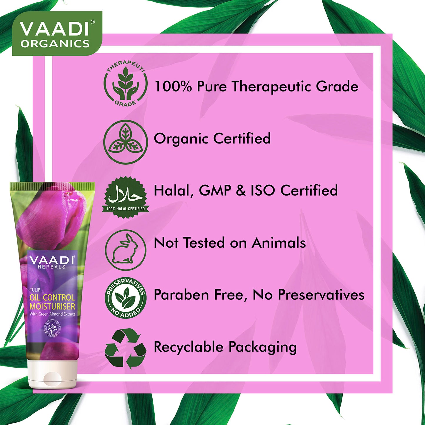 Tulip Oil Control Moisturiser with Green Almond Extract - Keeps Skin Oil Free - Makes Skin Feathery Soft (60 ml/ 2.1 fl oz)