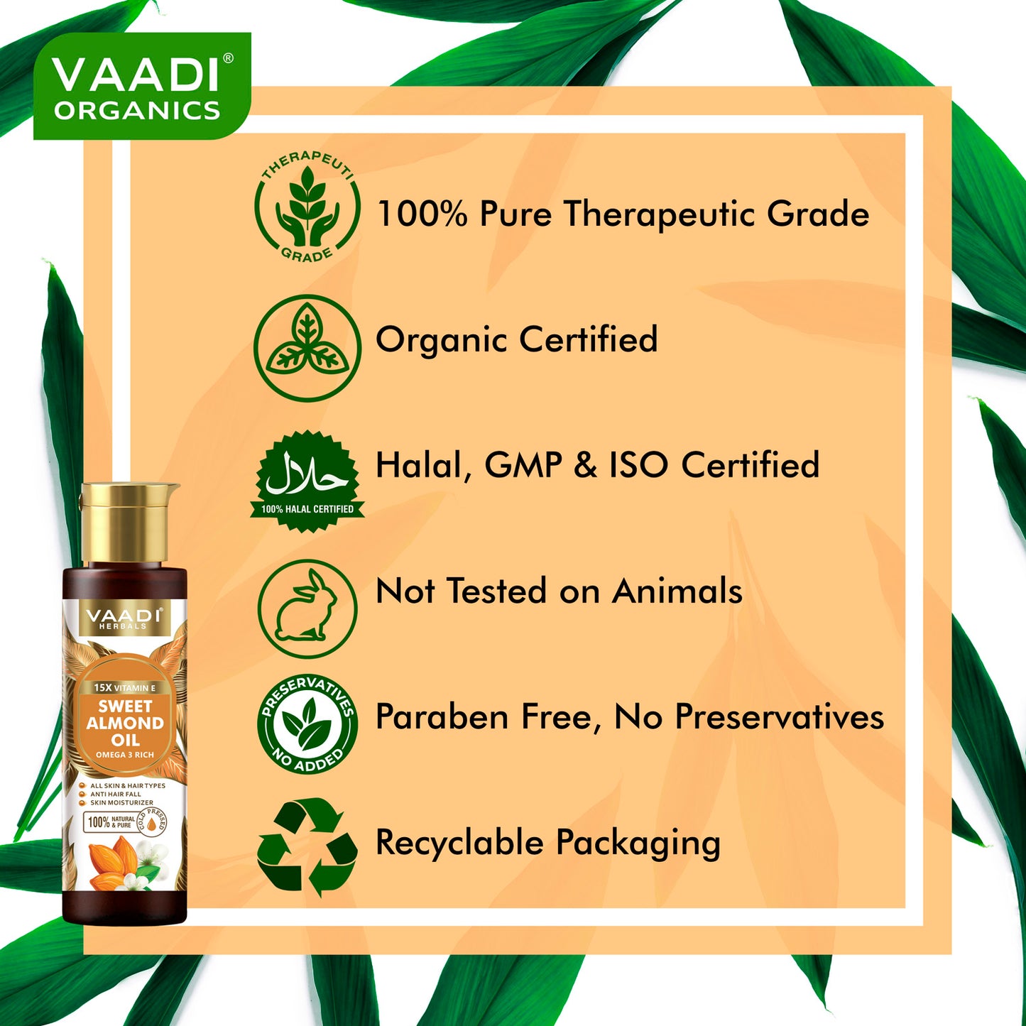 Cold-Pressed Sweet Almond Oil with Vitamin E - Anti Hair Fall - Removes Dark Circles- Skin Moisturizer-Promotes Hair Growth (120 ml / 4.05 oz)