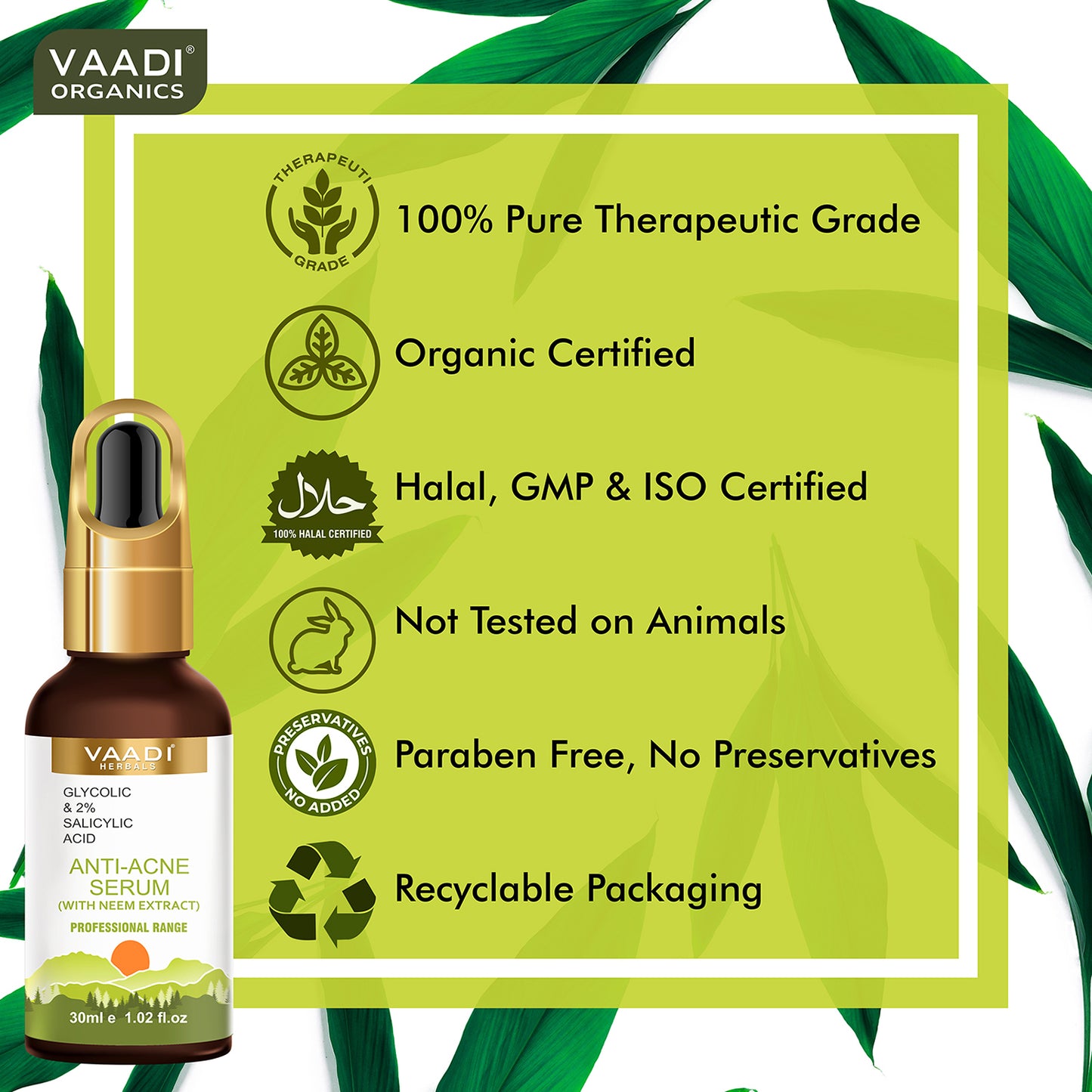 Organic Anti-Acne Serum With Glycolic & 2% Salicylic Acid (30 ml)