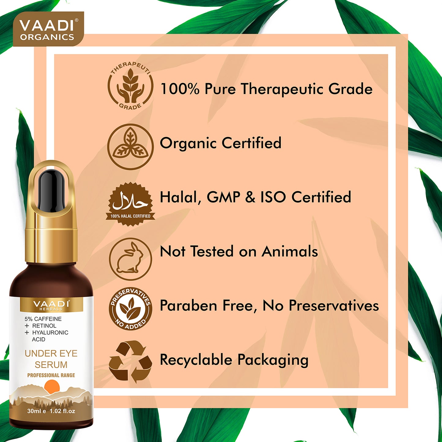 Organic Under Eye Serum With 5% Caffeine & Retinol & Hyaluronic Acid (30 ml)