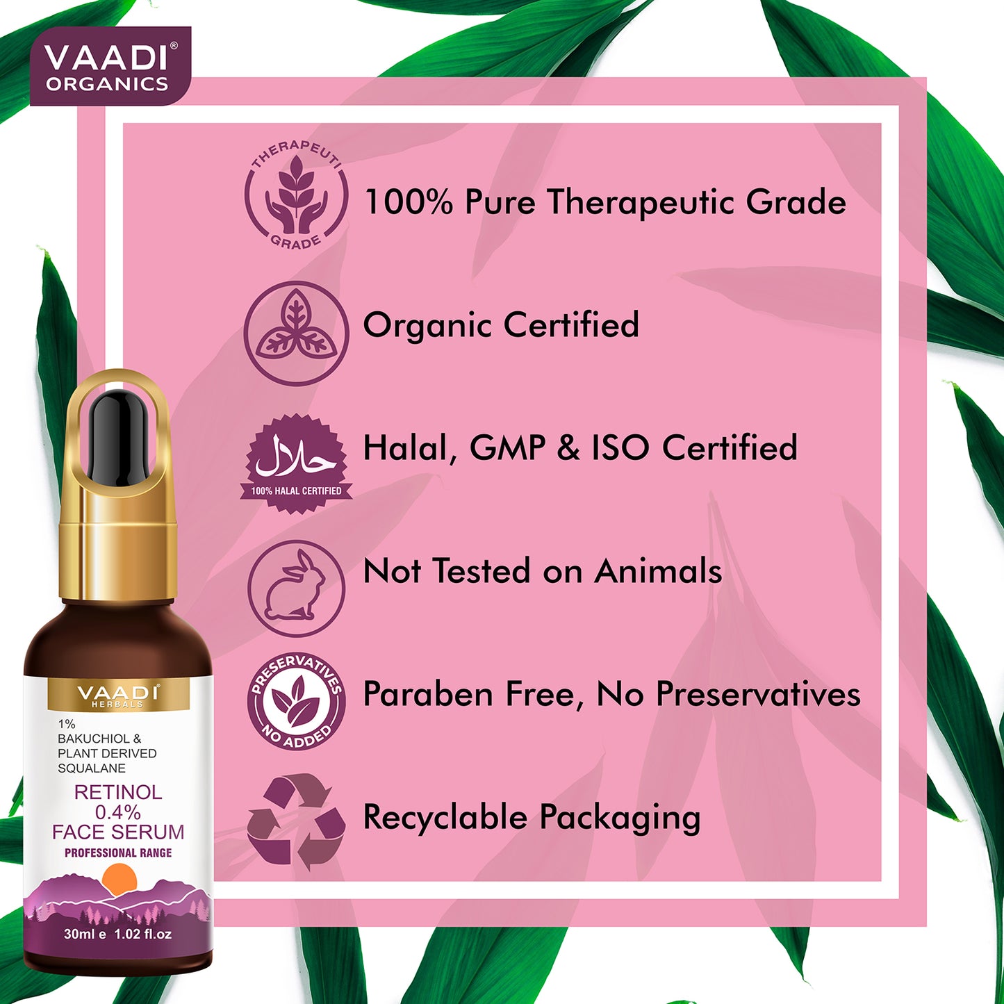 Retinol 0.4% Organic Face Serum With 1% Baluchiol & Plant Derived Squalane (30 ml)