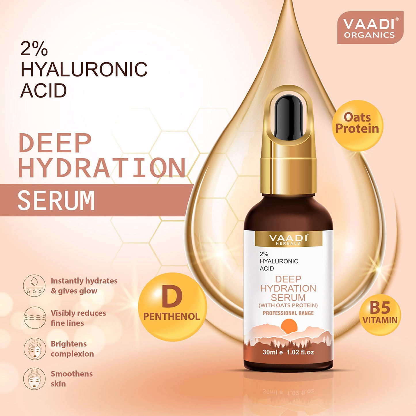 Organic Deep Hydration Serum With 2% Hyaluronic Acid & Oats Protein (30 ml)