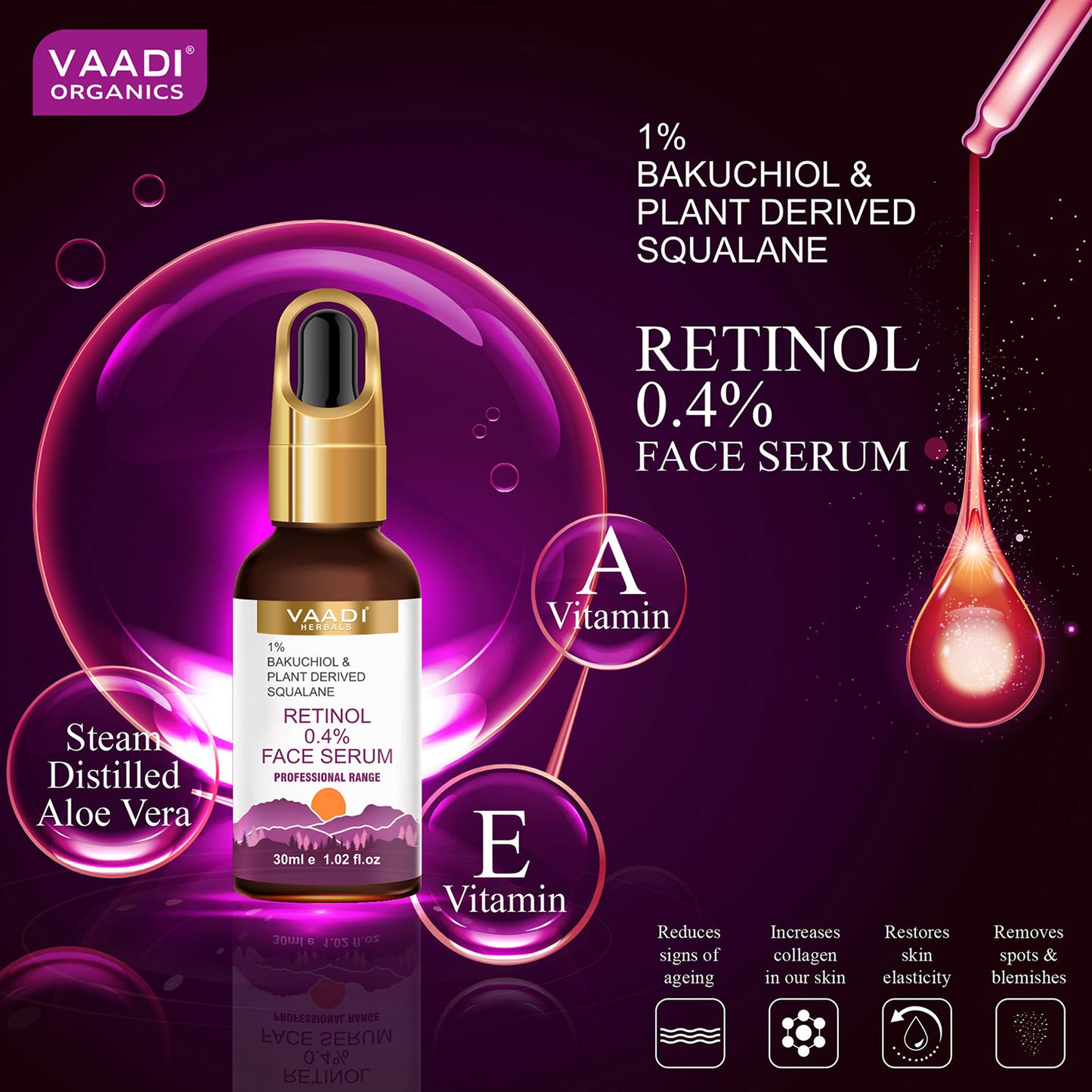 Retinol 0.4% Organic Face Serum With 1% Baluchiol & Plant Derived Squalane (30 ml)