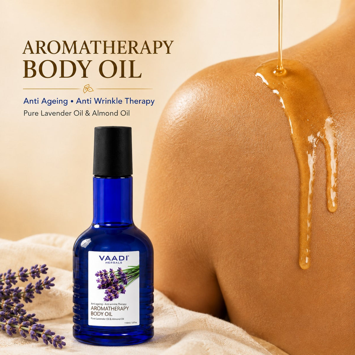 Lavender Body Oil with Almond Extract - Aromatherapy - Anti Ageing - Reduces Stress & Depression (110ml /4 fl oz)