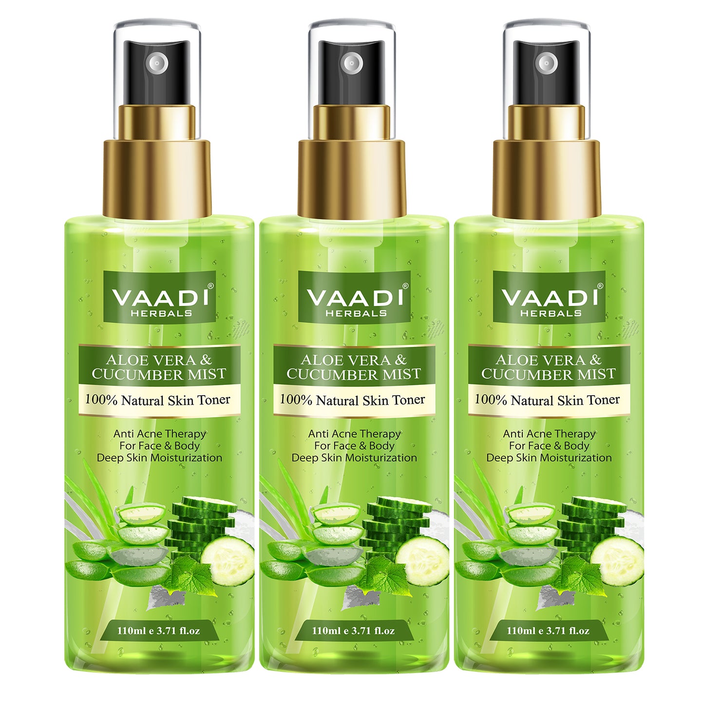 Aloe Vera & Cucumber Mist - 100% Natural Skin Toner (3 x 110 ml / 4 fl oz)