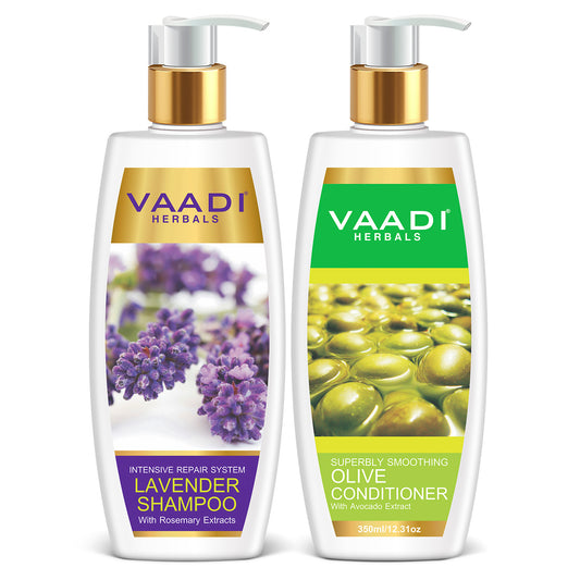 Intensive Repair Lavender Shampoo with Rosemary Extract - Multi Vitamin Rich Olive Conditioner with Avocado Extract (2 x 350 ml/ 12 fl oz)