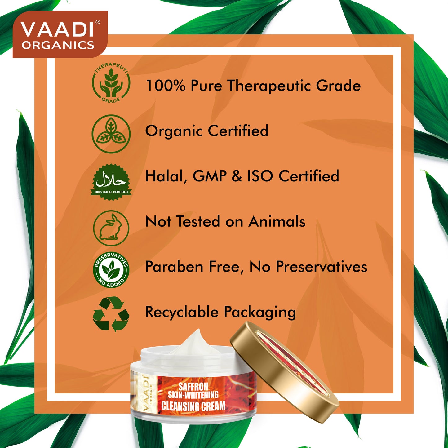 Skin Brightening Saffron Cleansing Cream with Basil Oil & Shea Butter - Improves Complexion - Reduces Puffiness, Marks & Spots ( 50 gms/2 oz)