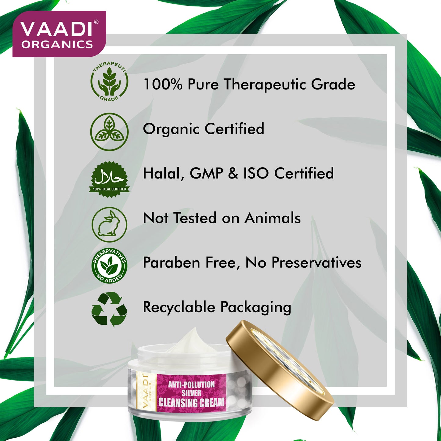 Silver Cleansing Cream with Pure Silver Dust & Sandalwood Oil - Deep Cleanses Skin - Keeps Skin Soft (50 gms/ 2oz)