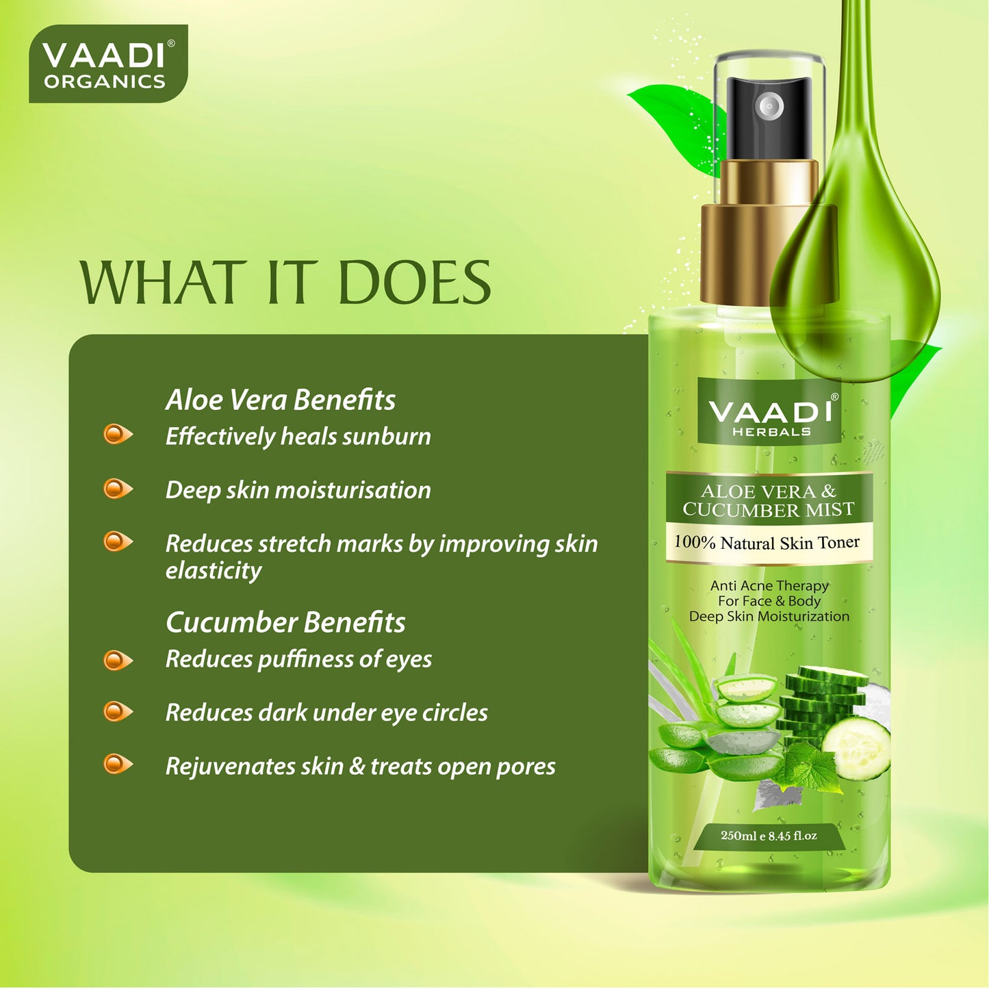 Aloe Vera & Cucumber Mist - 100% Natural Skin Toner (2 x 250 ml / 8.5 fl oz)