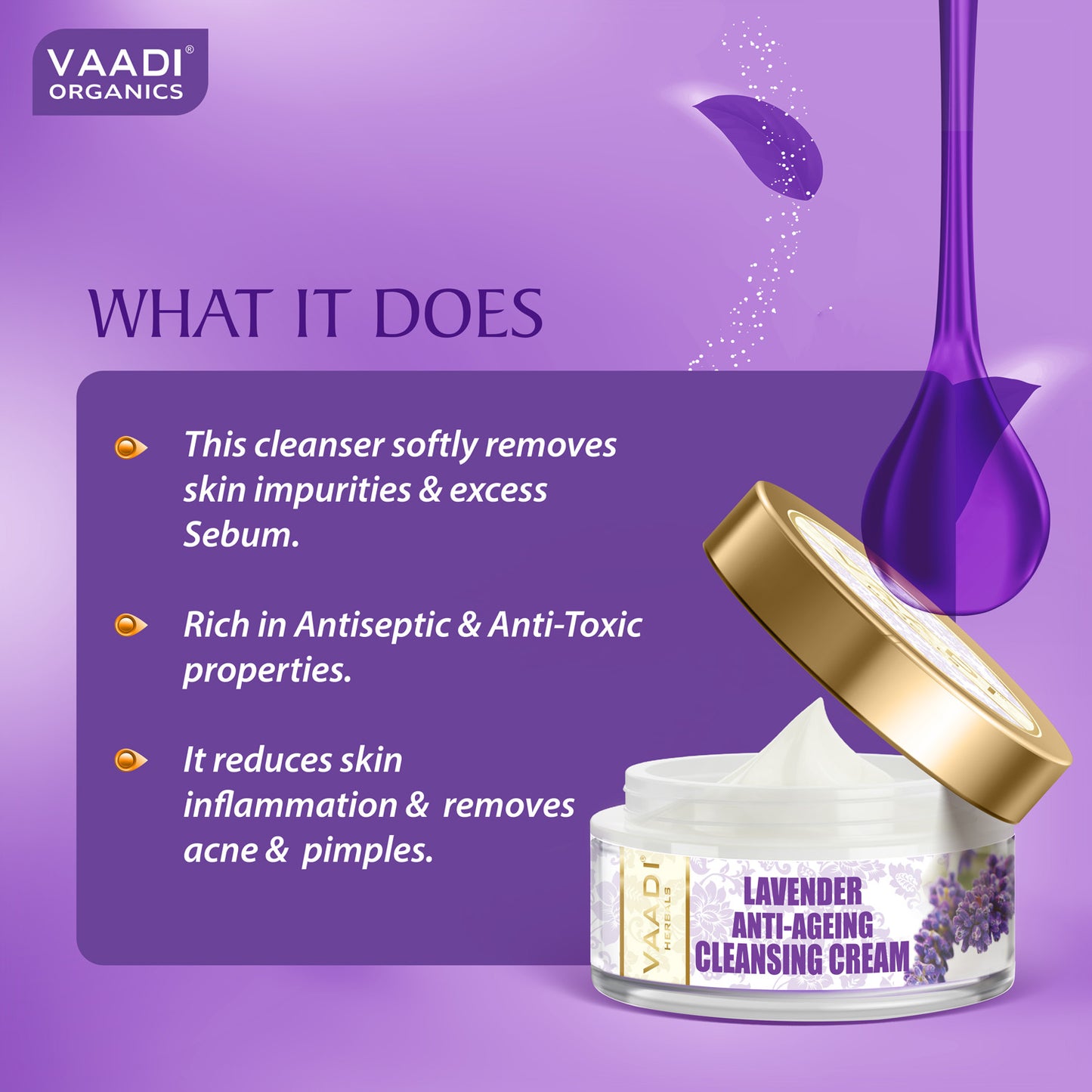 Anti Ageing Lavender Cleansing Cream with Rosemary Extract - Boosts Cellular Renewal - Keeps Skin Firm (50 gms / 2 oz)