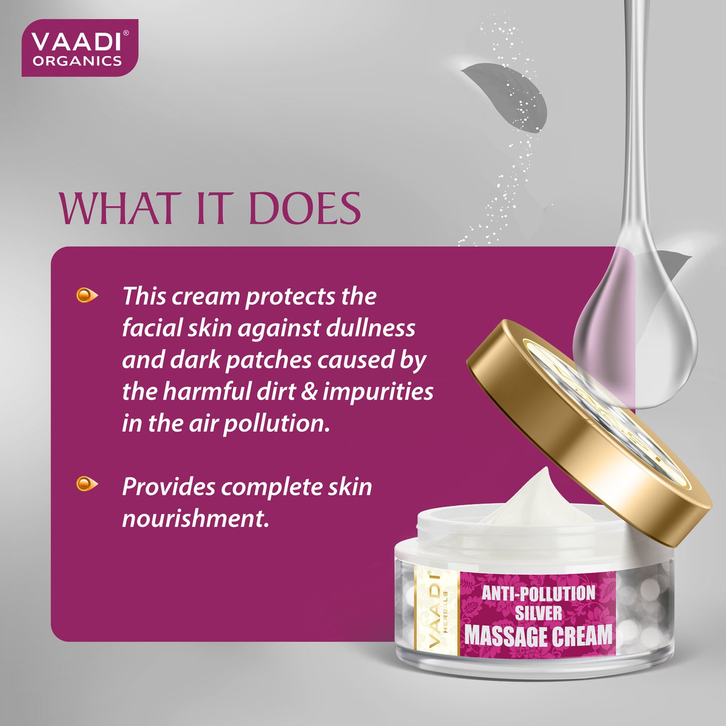 Silver Massage Cream with Pure Silver Dust & Sandalwood Oil - Deep Cleanses Skin - Keeps Skin Soft (50 gms/ 2oz)